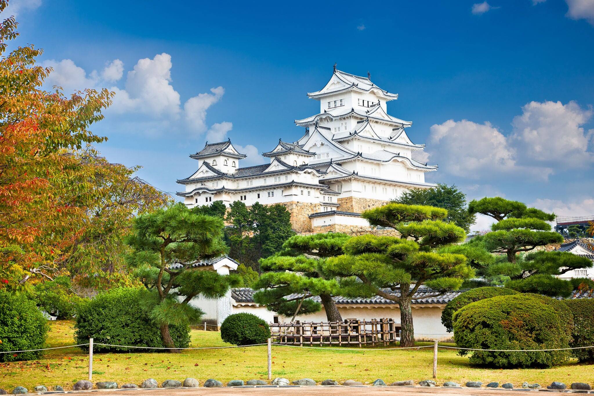Main tower of the  Himeji Castle, also called the white Heron castle,  Japan. This is a UNESCO world heritage site.