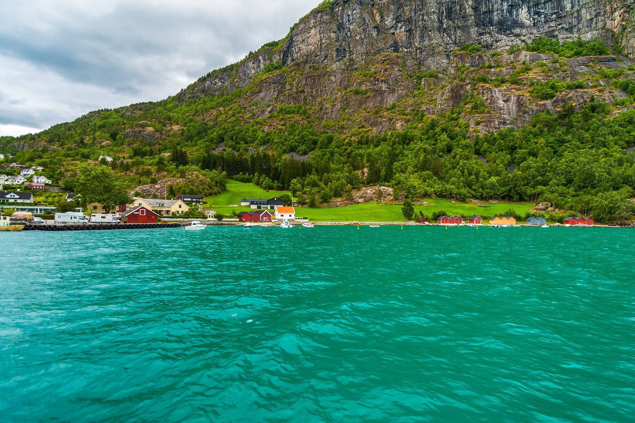 Turquoise water in Lustrafjodren, Skjolden, Norway