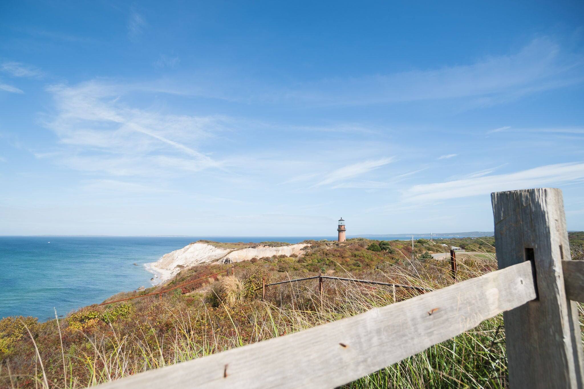 Gay Head Light standing alone on point on Martha's Vineyard, New England USA