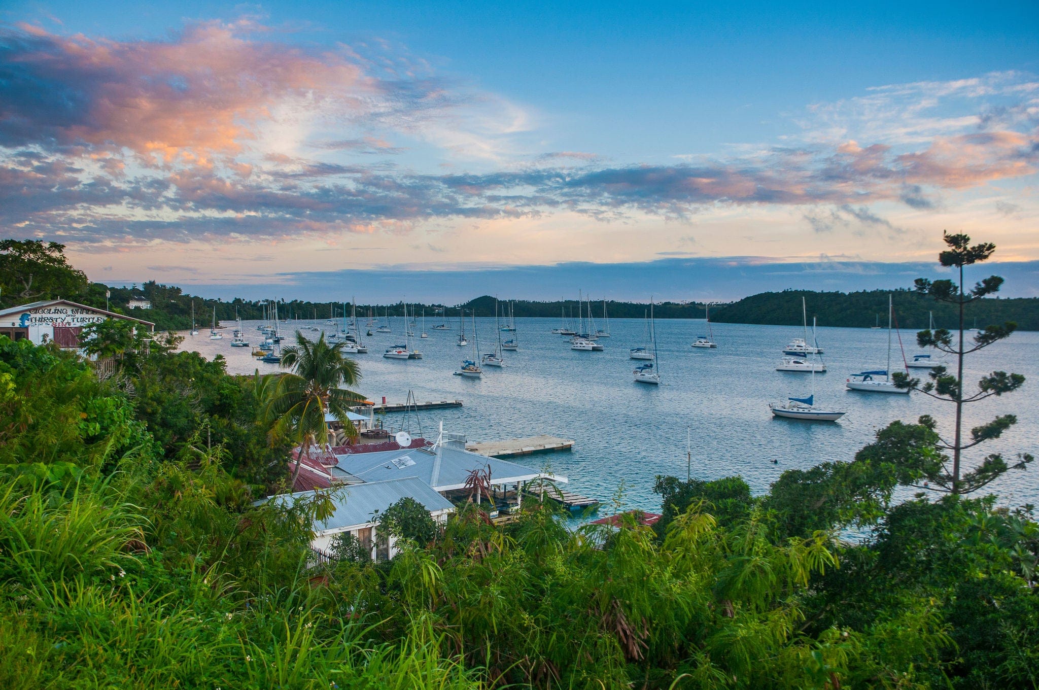 The bay of Neiafu after sunset, Vava'u islands, Tonga, South Pacific
