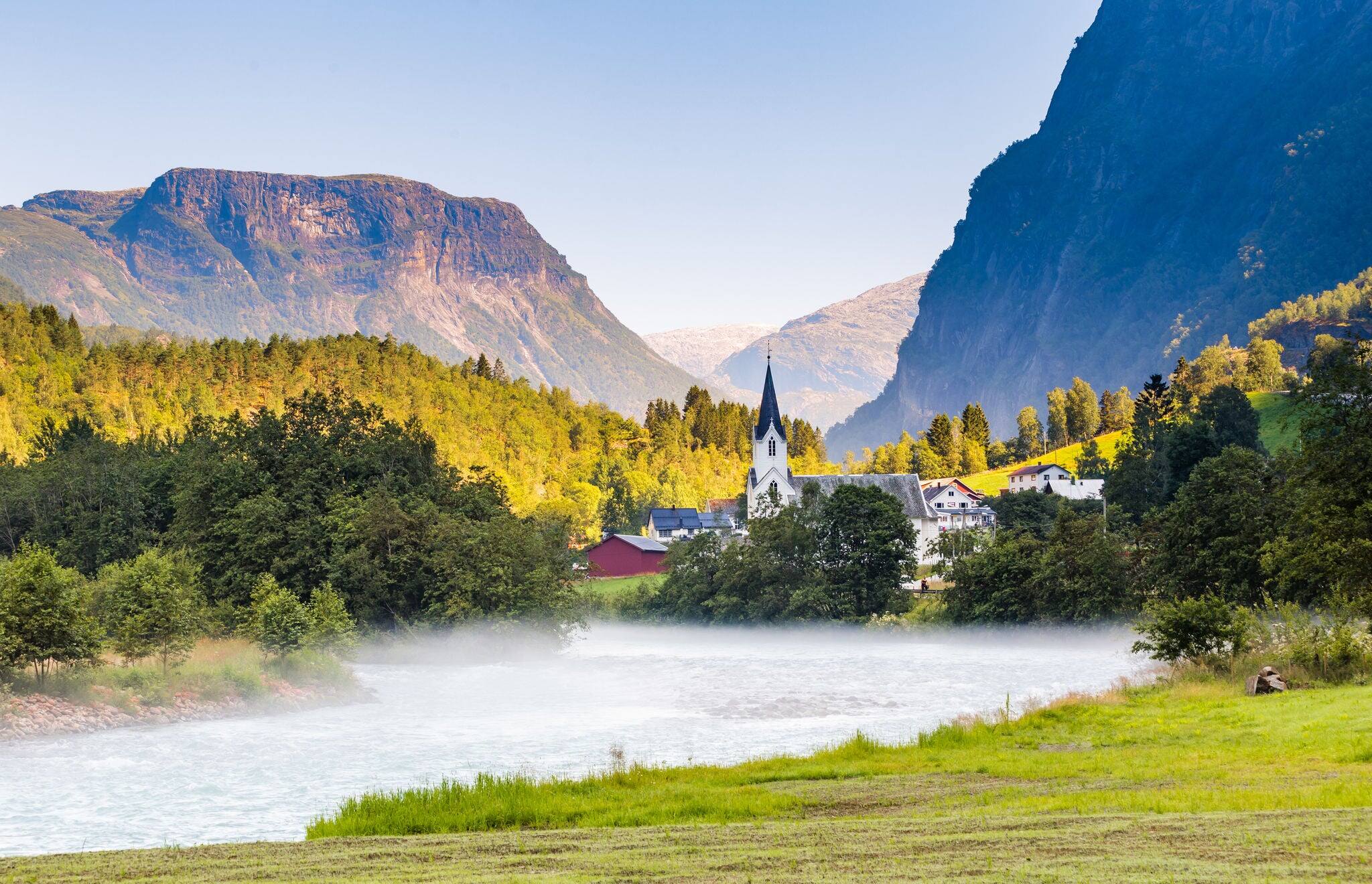 Fortun village near Skjolden in Fotundalen valley Sogn og Fjordane in Western Norway