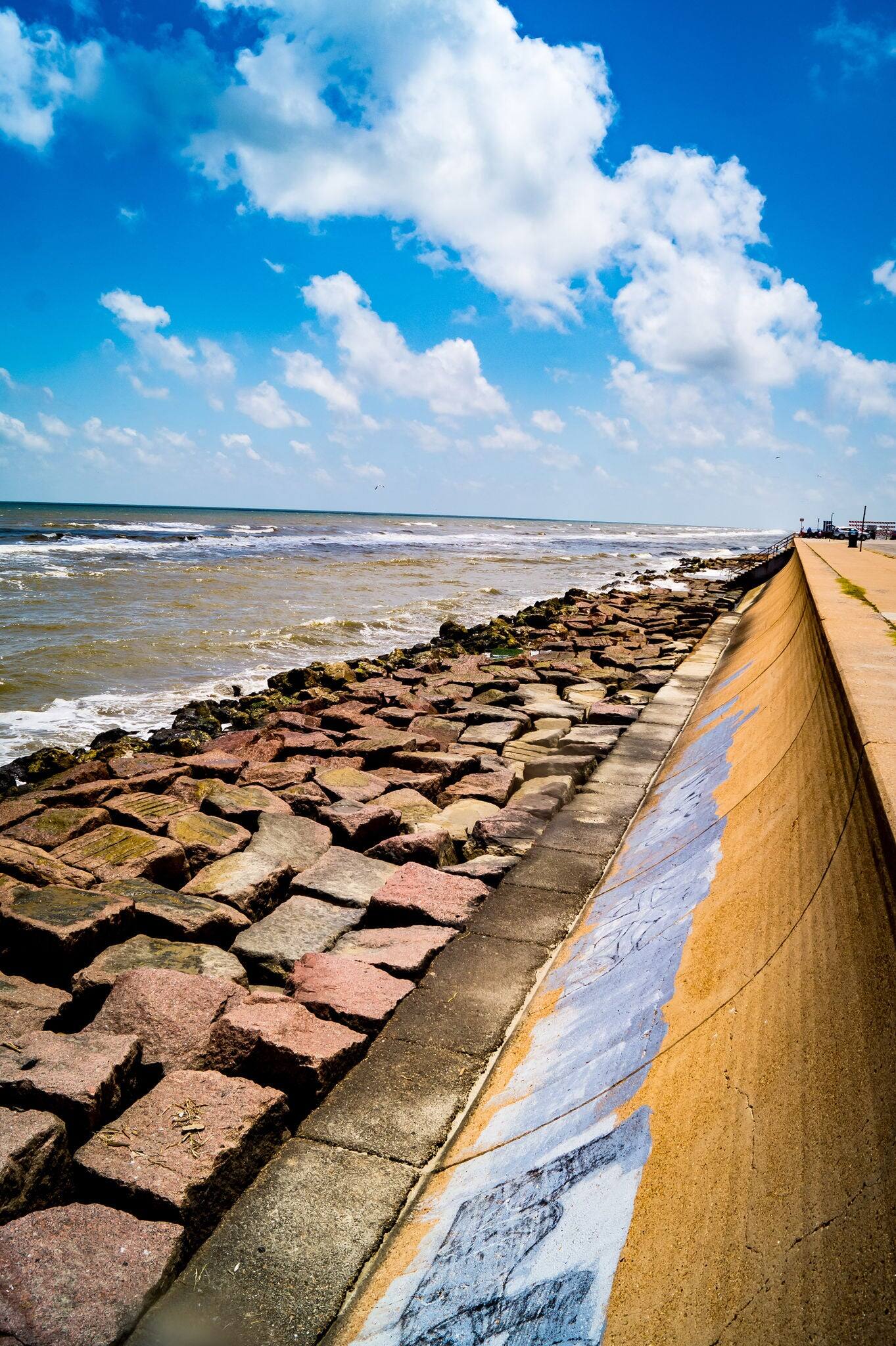 Ocean view at the sea wall in Galveston, Texas, USA