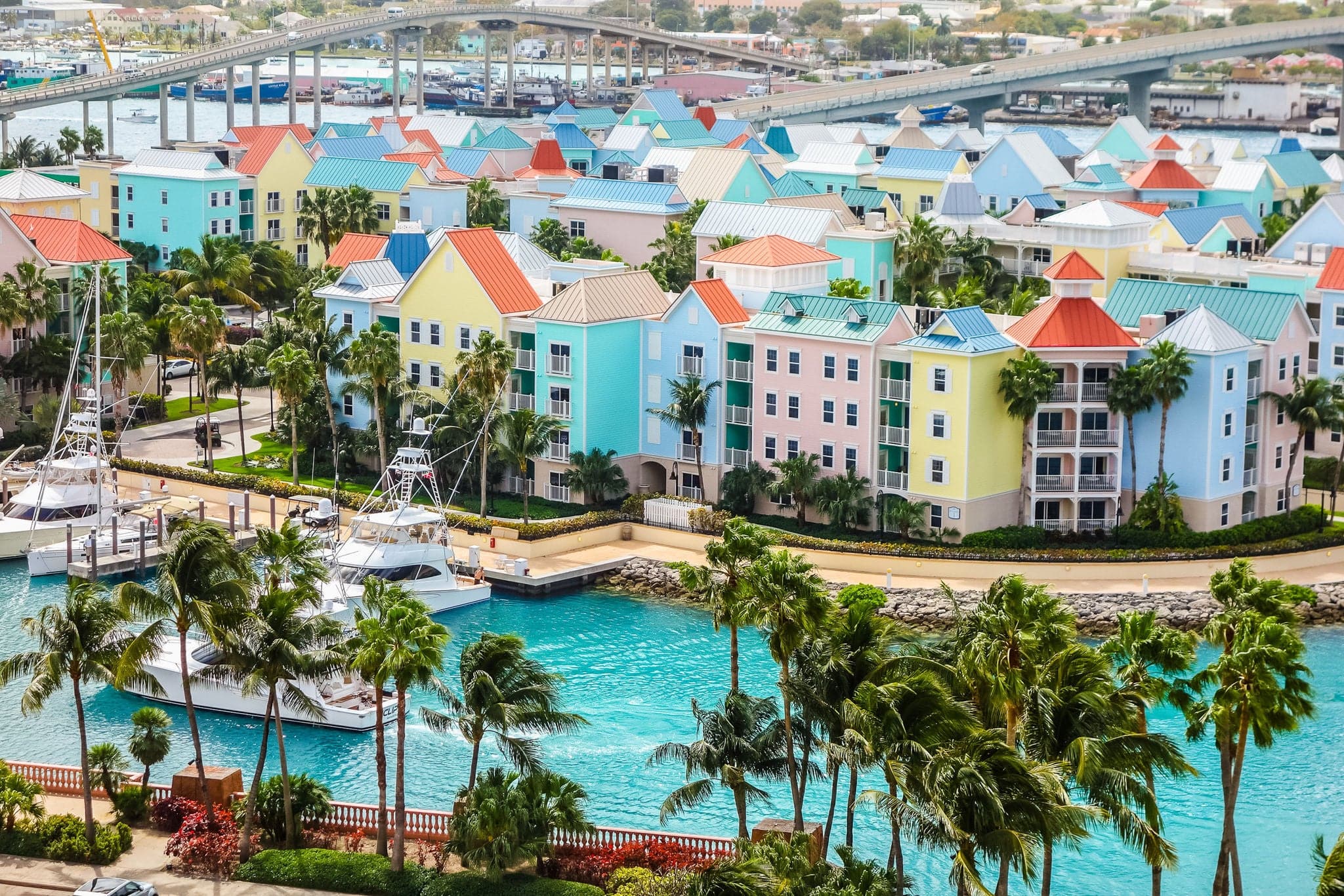 High dynamic range (HDR) Aerial view of the city of Nassau, USA