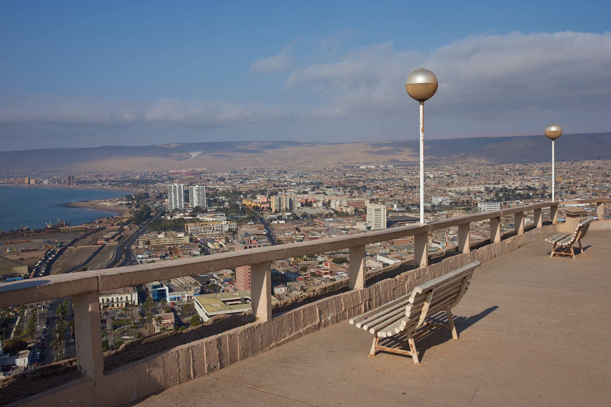 View over the coastal city of Arica in northern Chile from the Morro de Arica