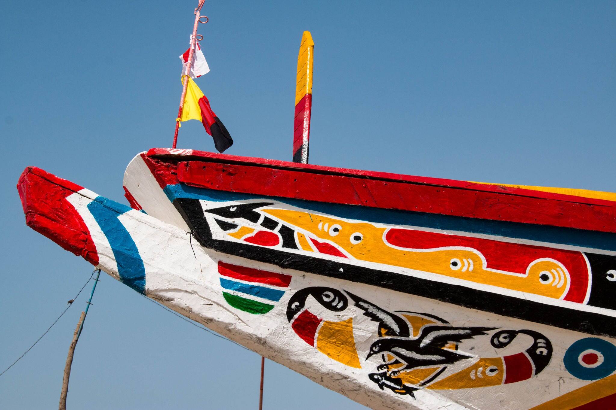 Colorful fishing boat in Tanji, a fishing village in the Gambia, West Africa