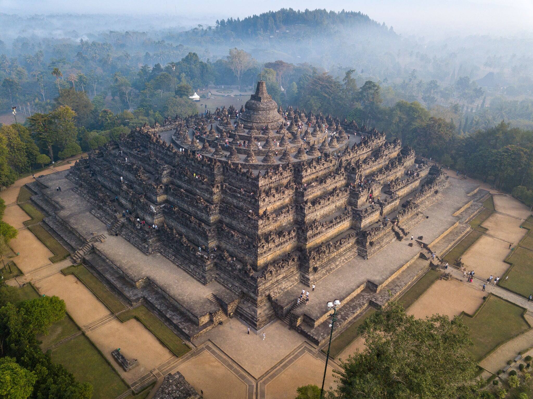 World Biggest Buddhist Temple,  Borobudur aerial view in Indonesia