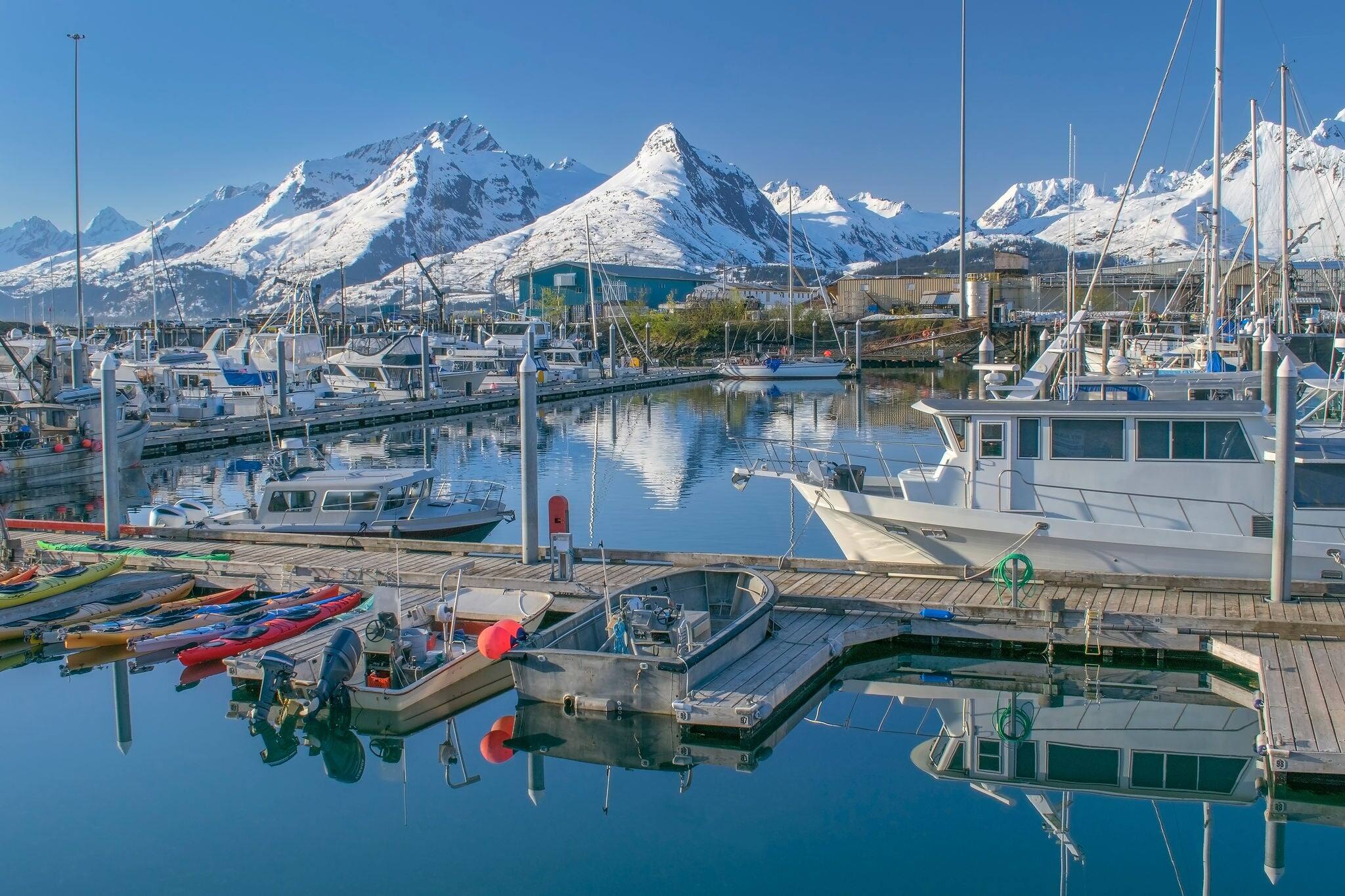 "View of Chugach Mountains and Valdez Boat Harbor"