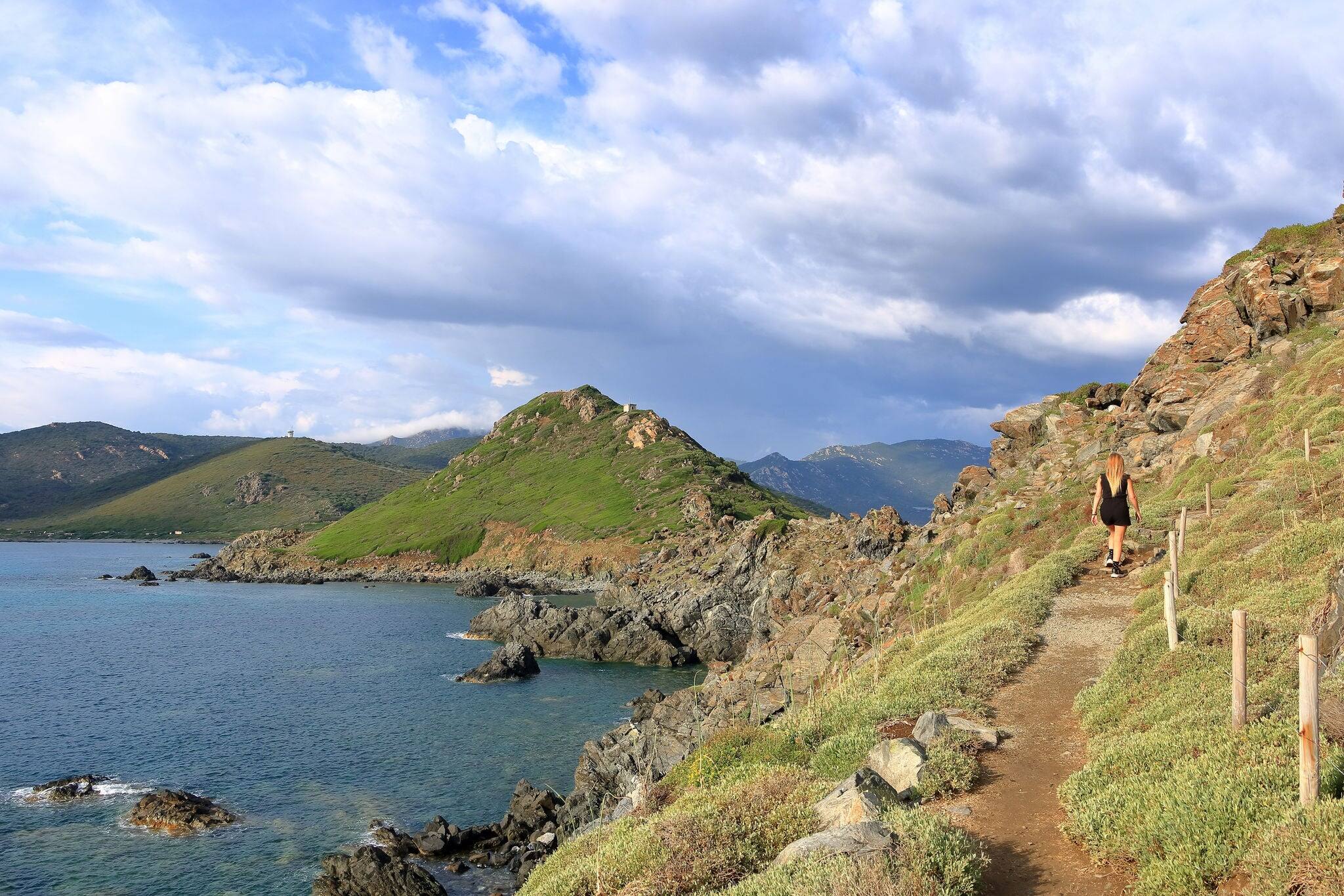 view over Illes Sanguinaires, genoese tower and Pointe de la Parata near Ajaccio, Corsica in France