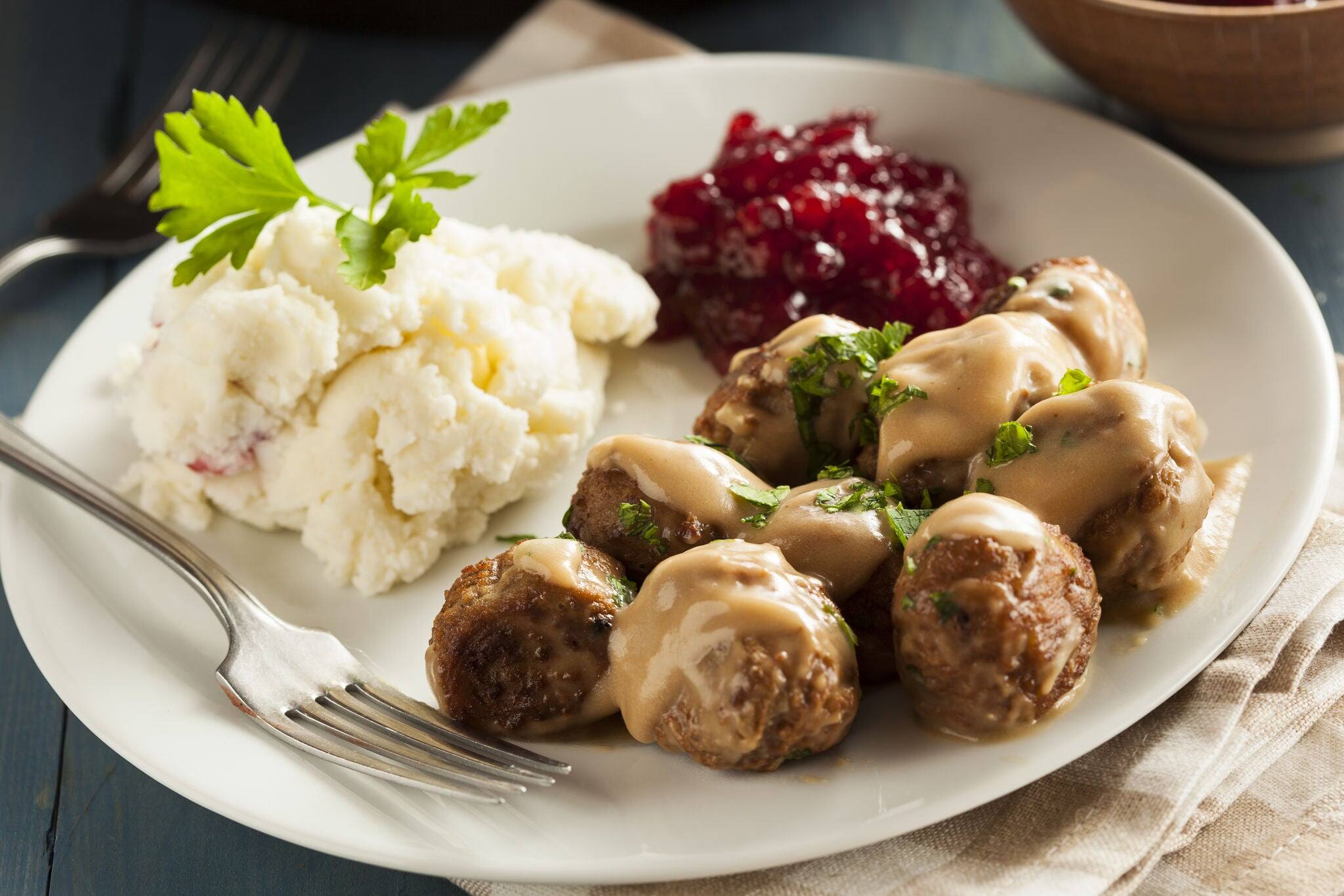 Homemade Swedish Meatballs with Cream Sauce and Parsley