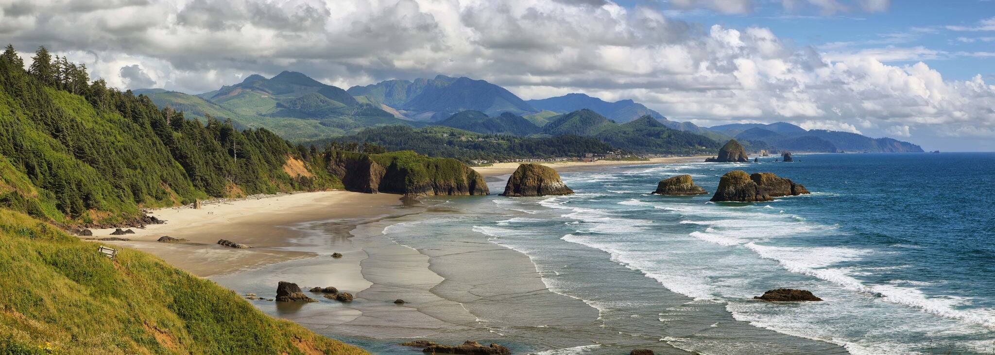 View of Cannon Beach in Oregon with Haystack Rock in the background