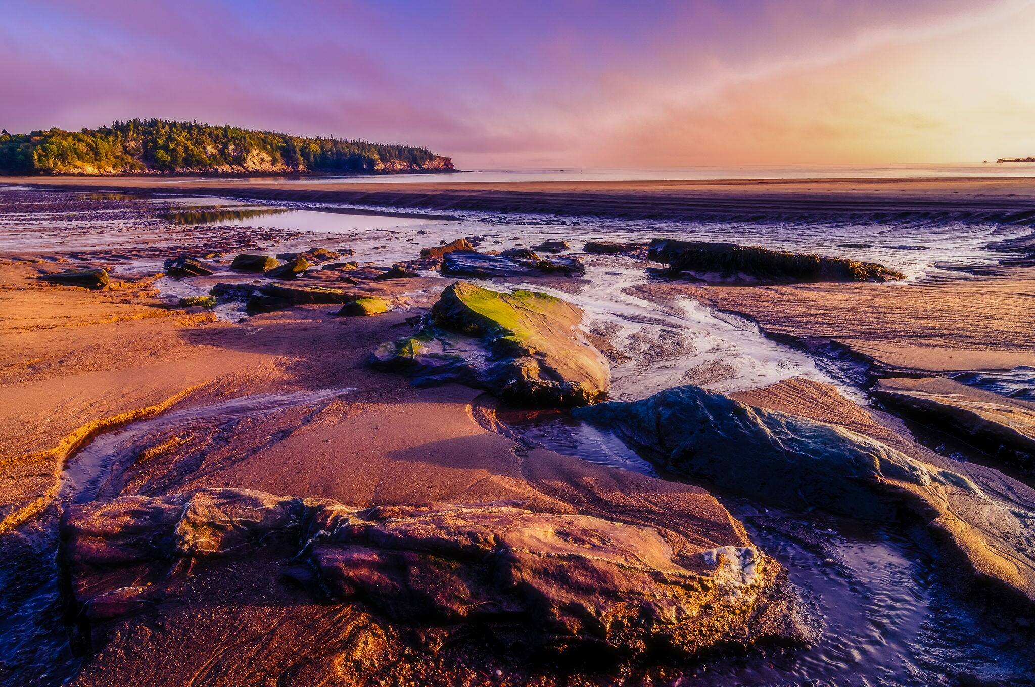 Sunset ambiance on a beach near St. John, New Brunswick
