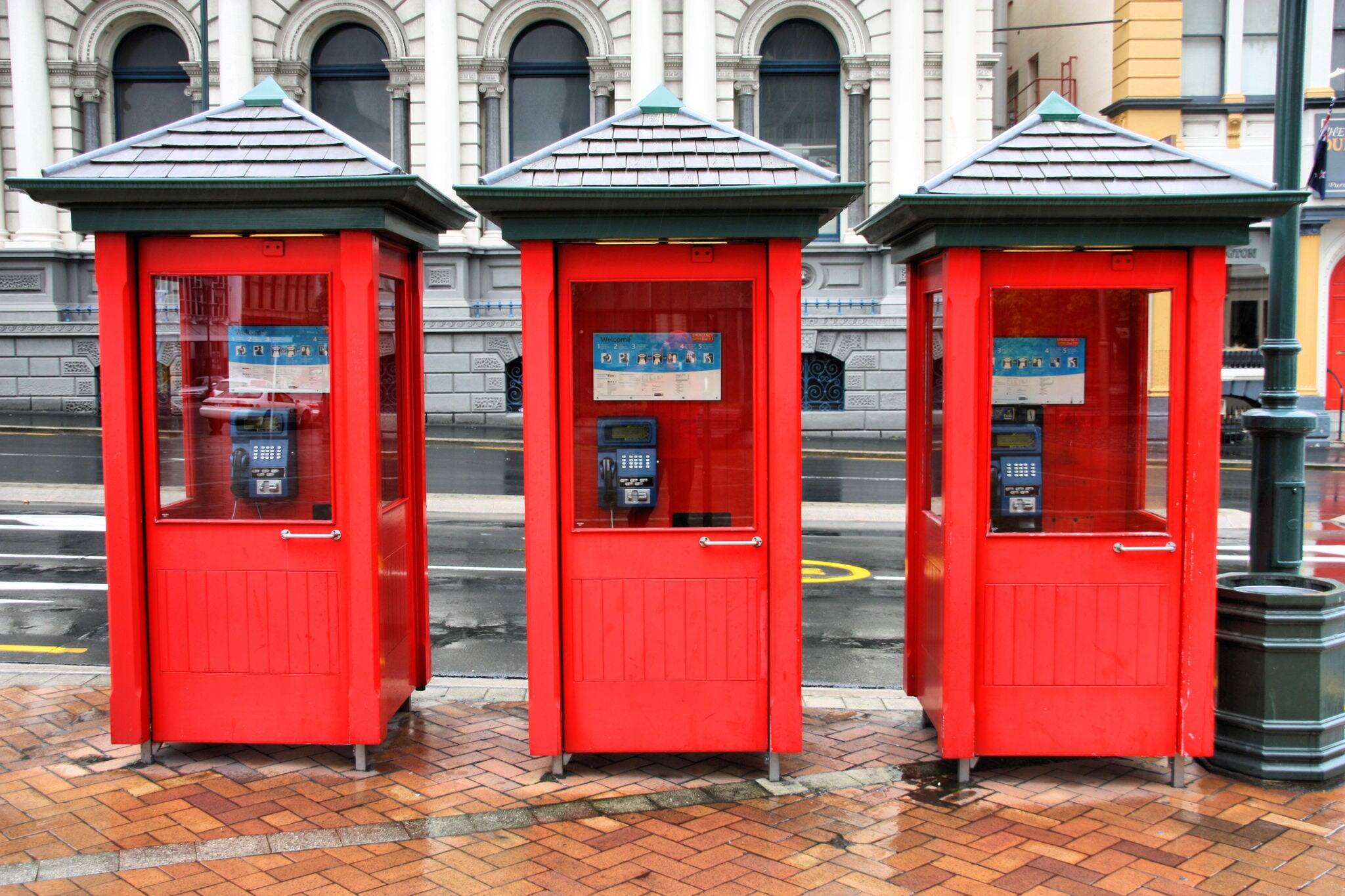 Red telephone booths in Dunedin, New Zealand