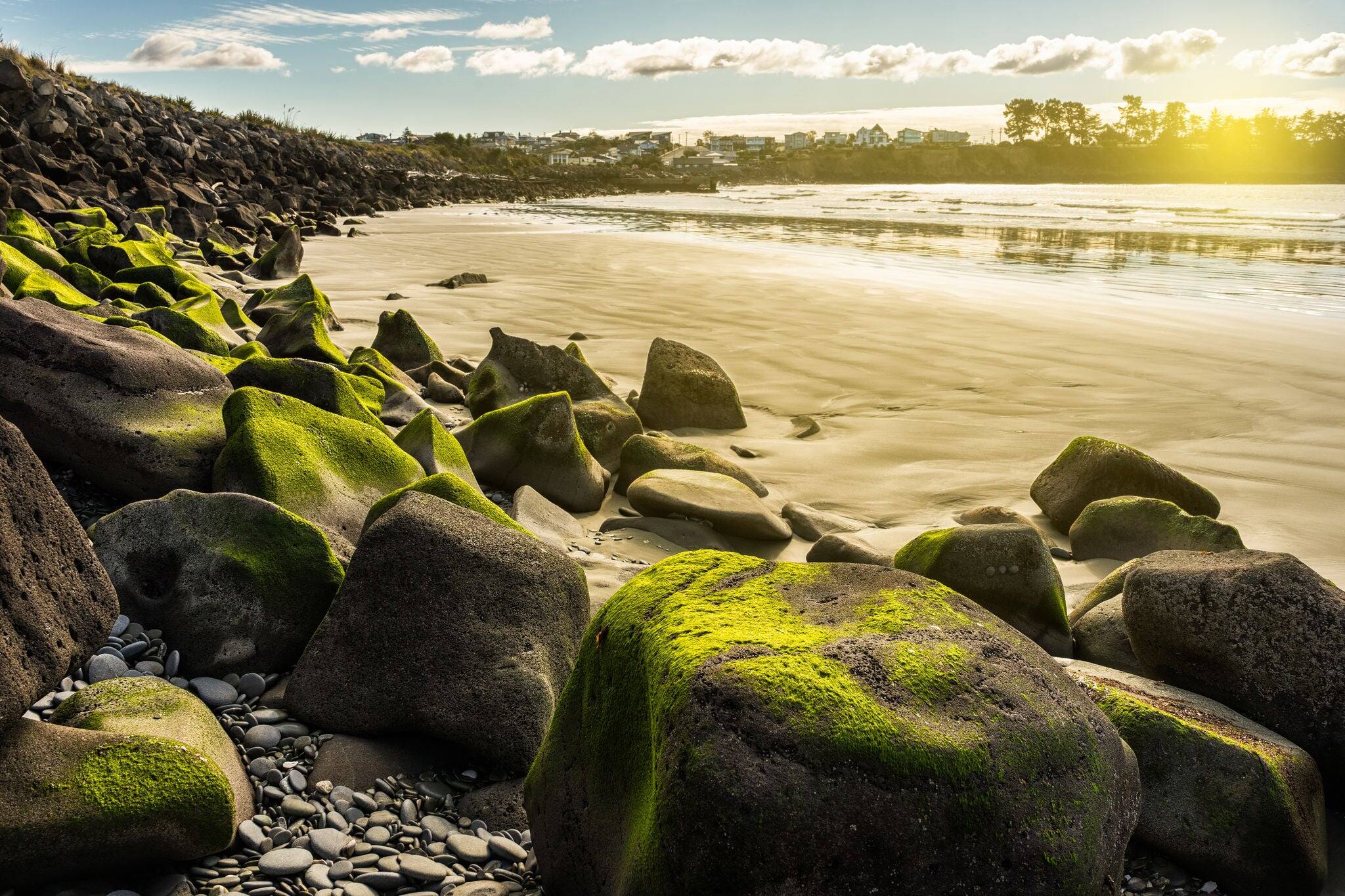 beautiful seascape of Caroline Bay Beach in Timaru, New Zealand