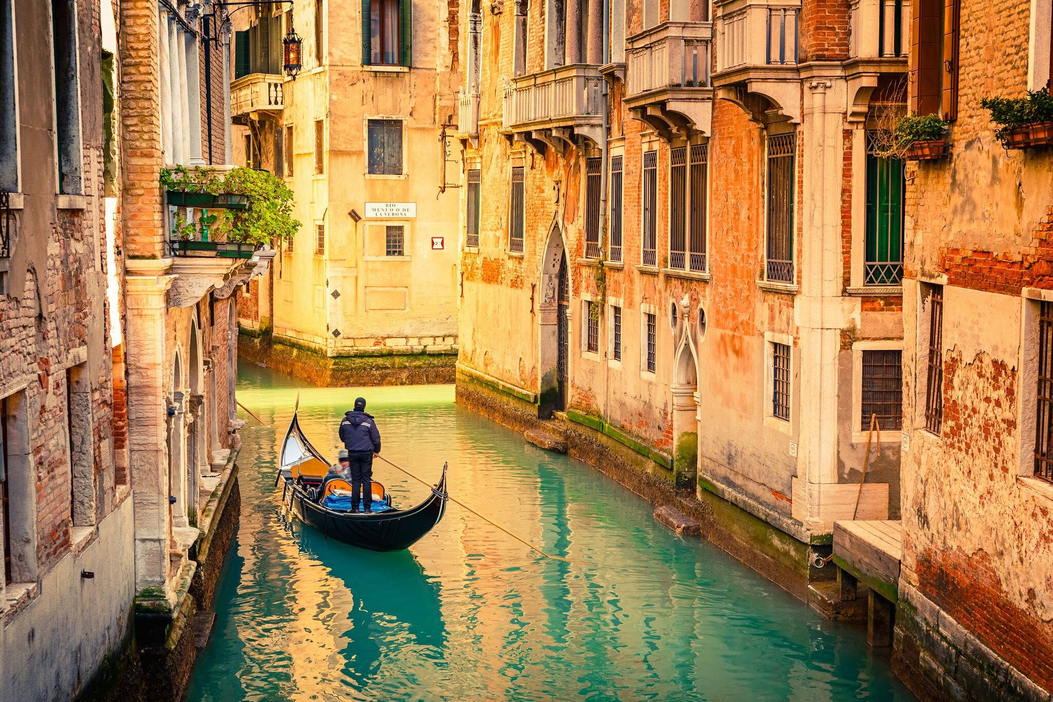 Gondola on canal in Venice, Italy