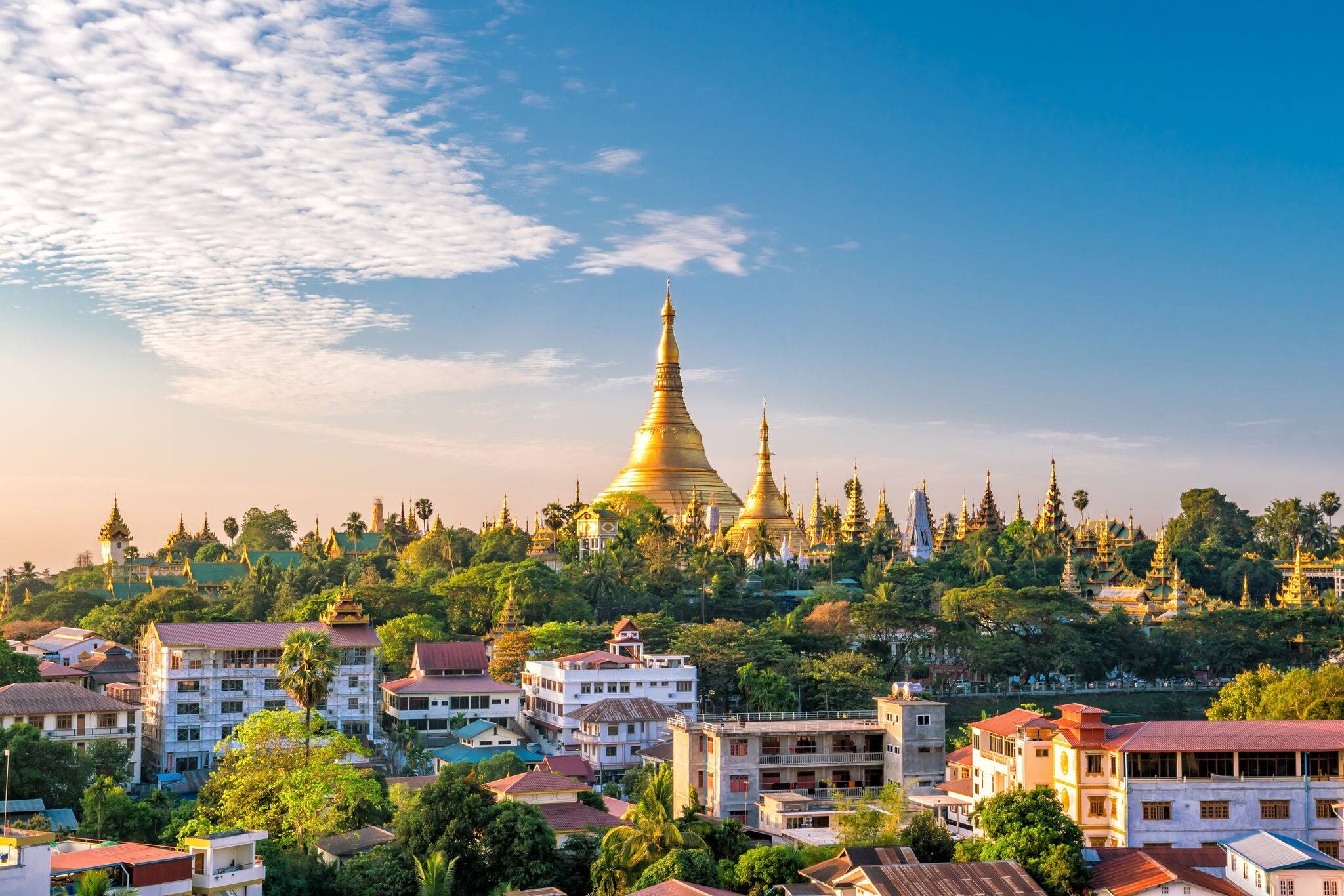 Yangon skyline with Shwedagon Pagoda  in Myanmar
