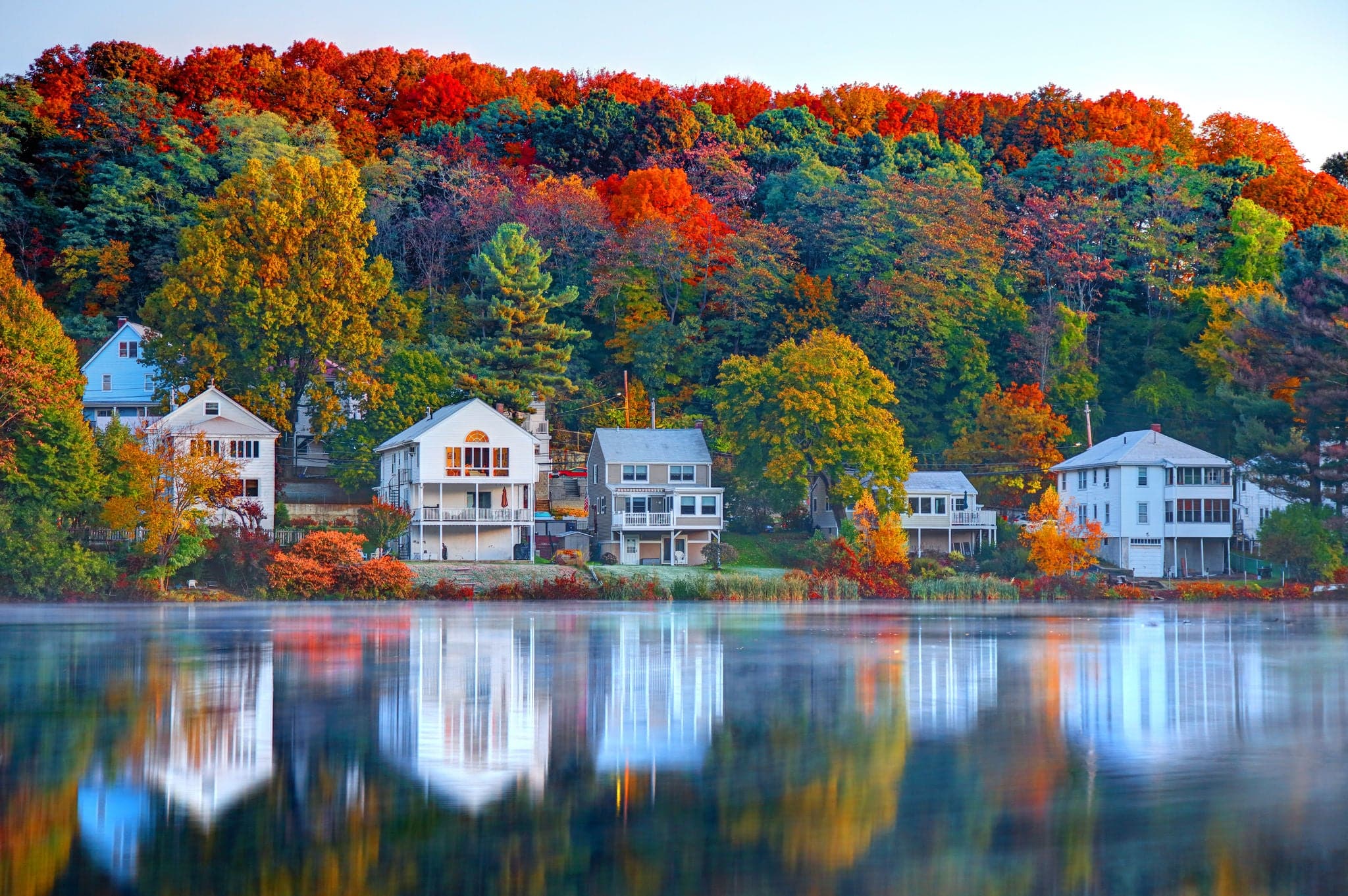 Fall foliage in Boston's Brighton Neighborhood. Brighton is a dissolved municipality and current neighborhood of Boston, Massachusetts, United States, and is located in the northwestern corner of the city