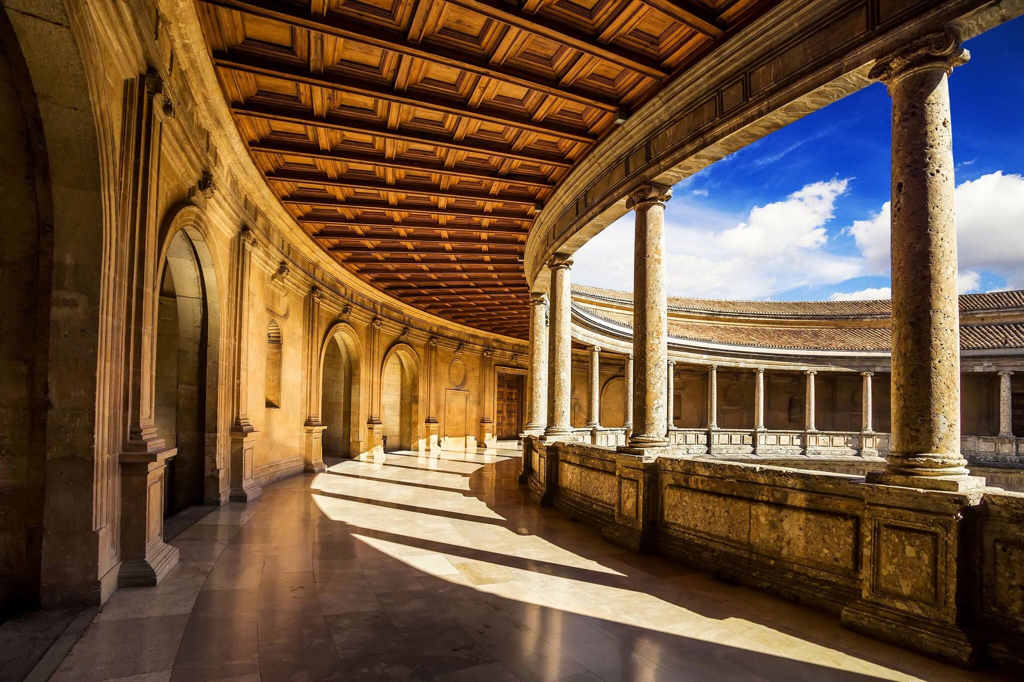 Courtyard of the Palacio de Carlos V in La Alhambra, Granada, Spain.