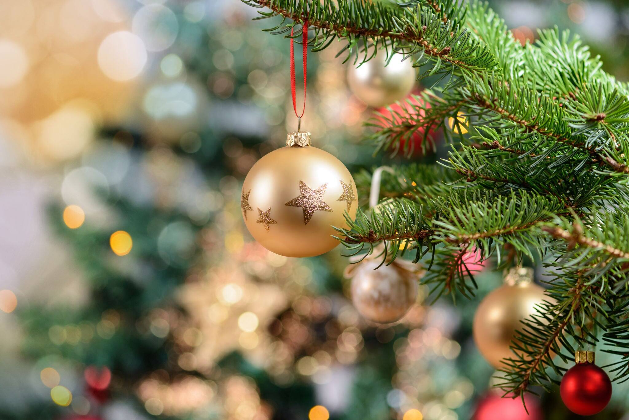 Beautiful decorated christmas tree. Holiday background