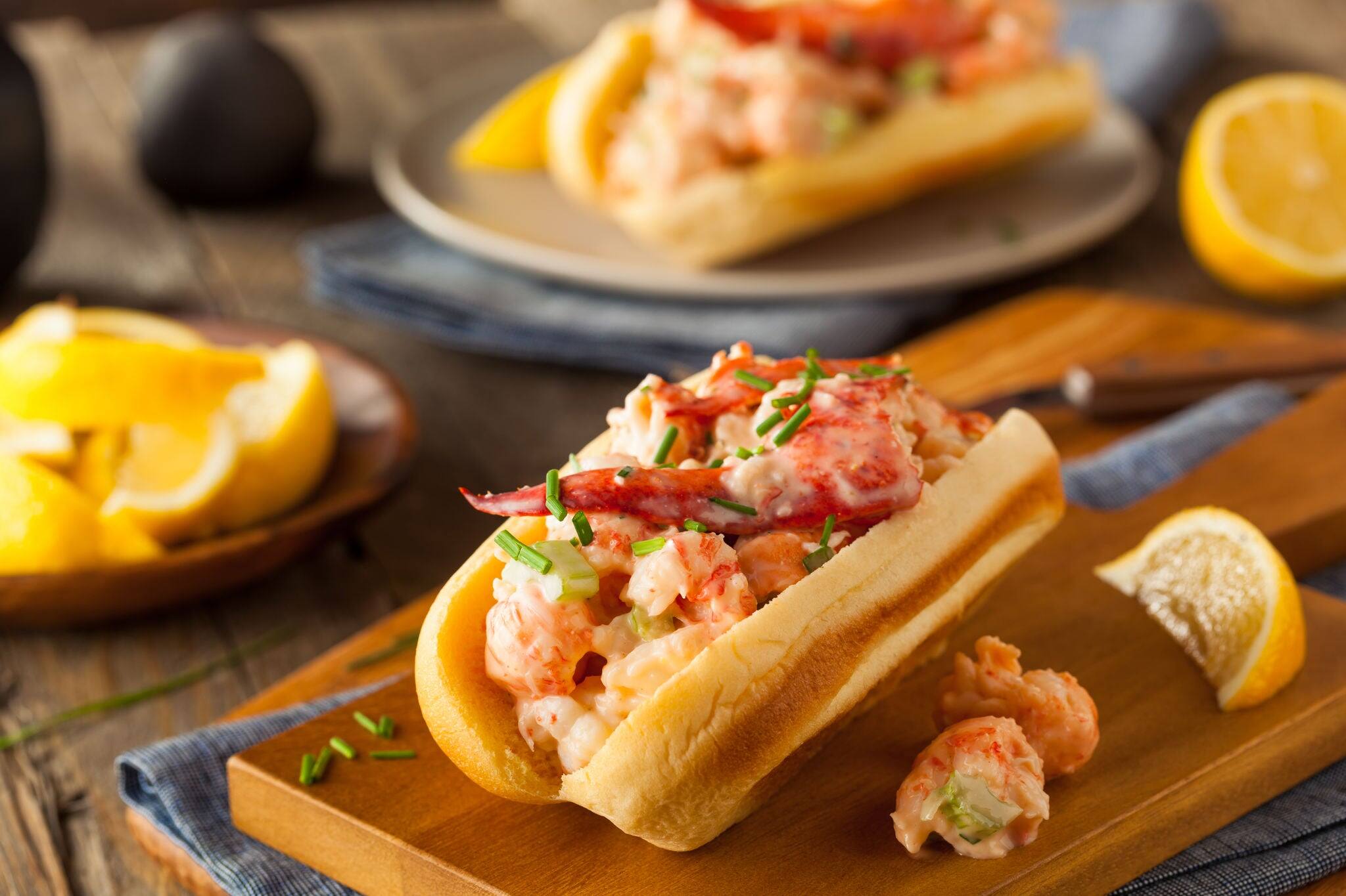 Homemade New England Lobster Roll with Lemons