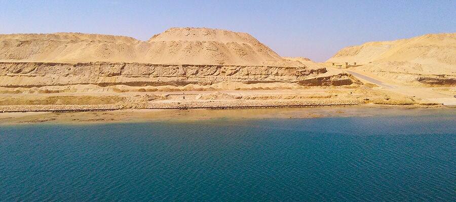 Desert landscape along Suez Canal in Port Said, Egypt.
