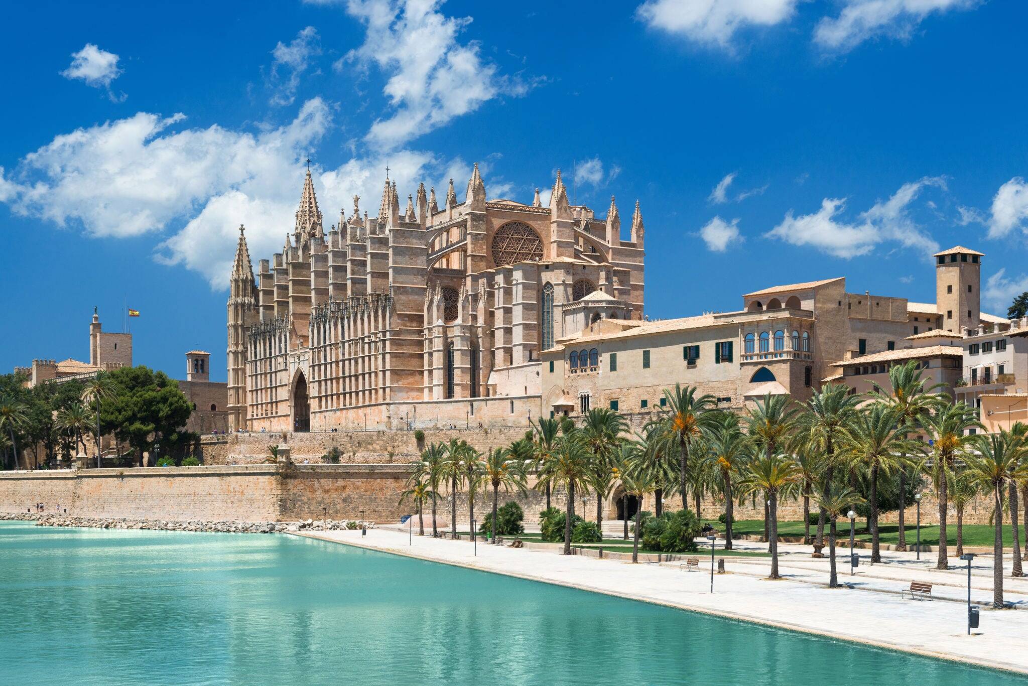 Cathedral La Seu and Parc de la Mar in Palma de Mallorca