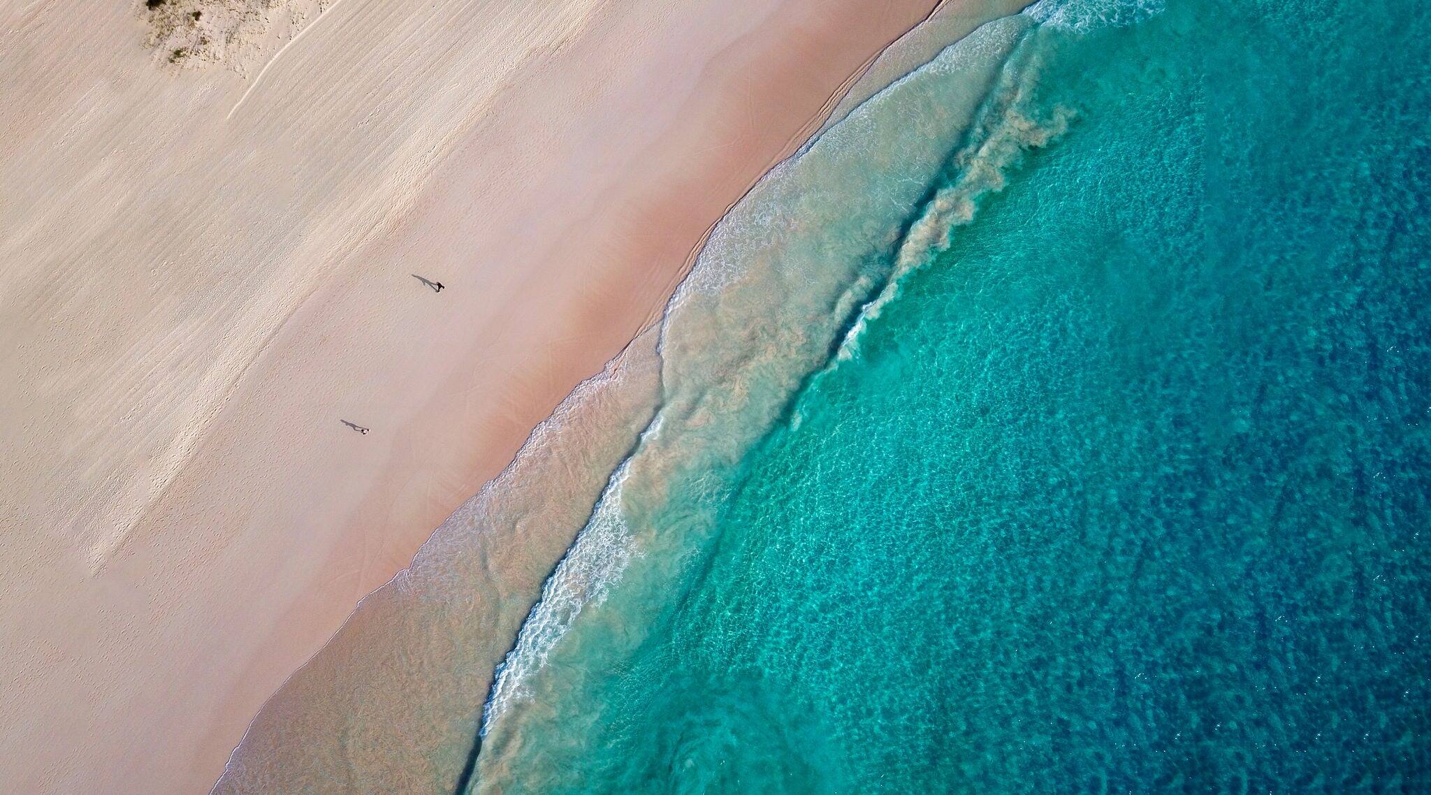 The drone aerial view of horseshoe bay beach, ‍Bermuda island.