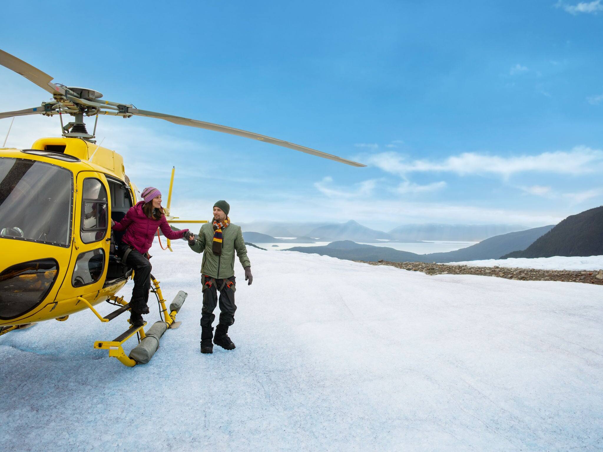 Couple in a Helicopter on a Glacier