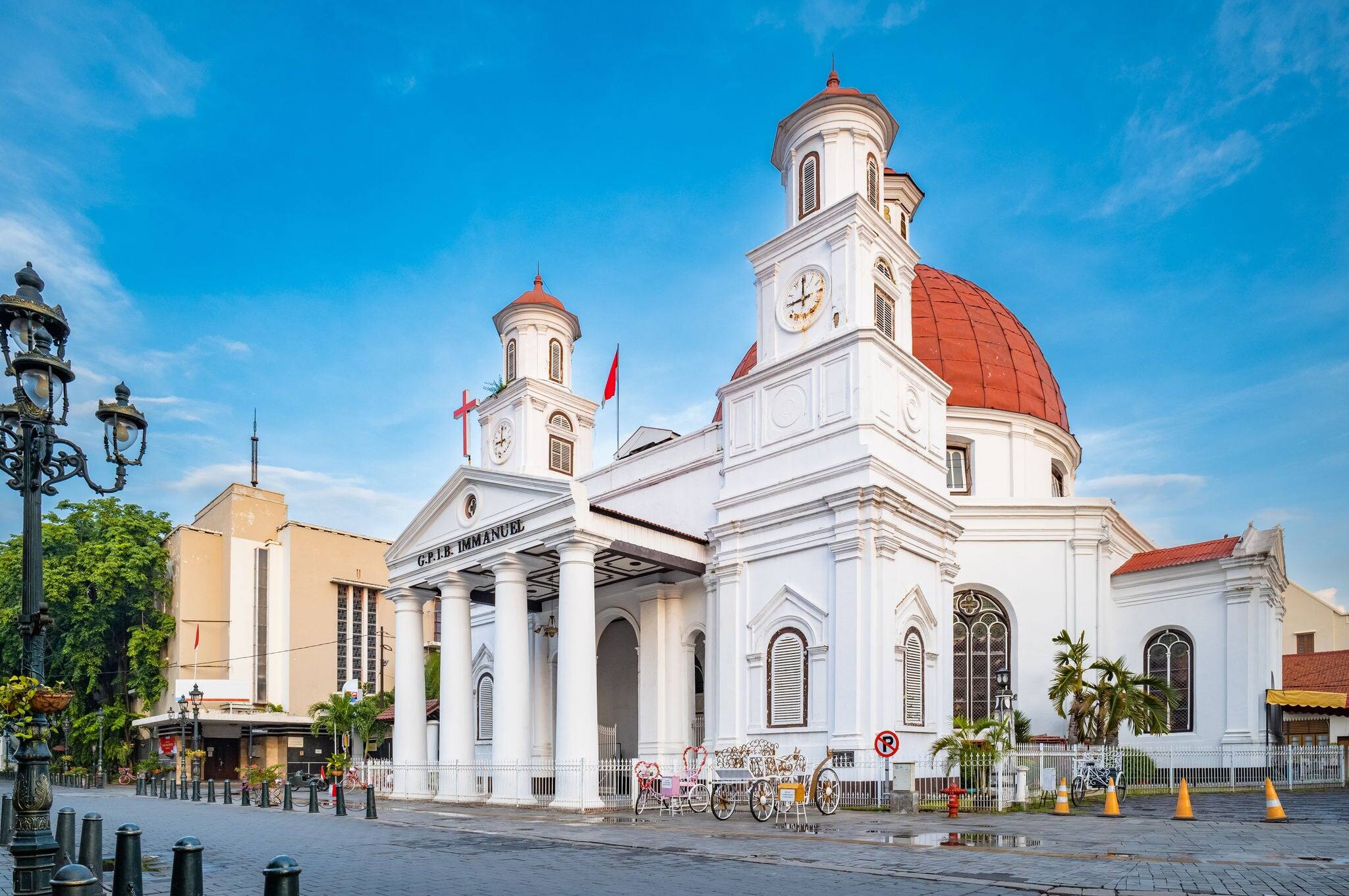 Looks majestic from the east side of The G.P.I.B. Immanuel Building, better known as the Blenduk Church, which was built in 1753 in Semarang, Indonesia.