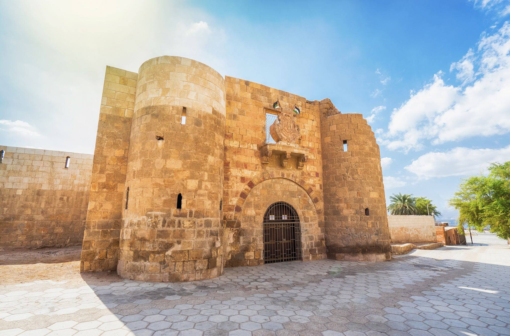 Main entrance gate of Aqaba Fortress, Mamluk Castle located in Aqaba city, Jordan