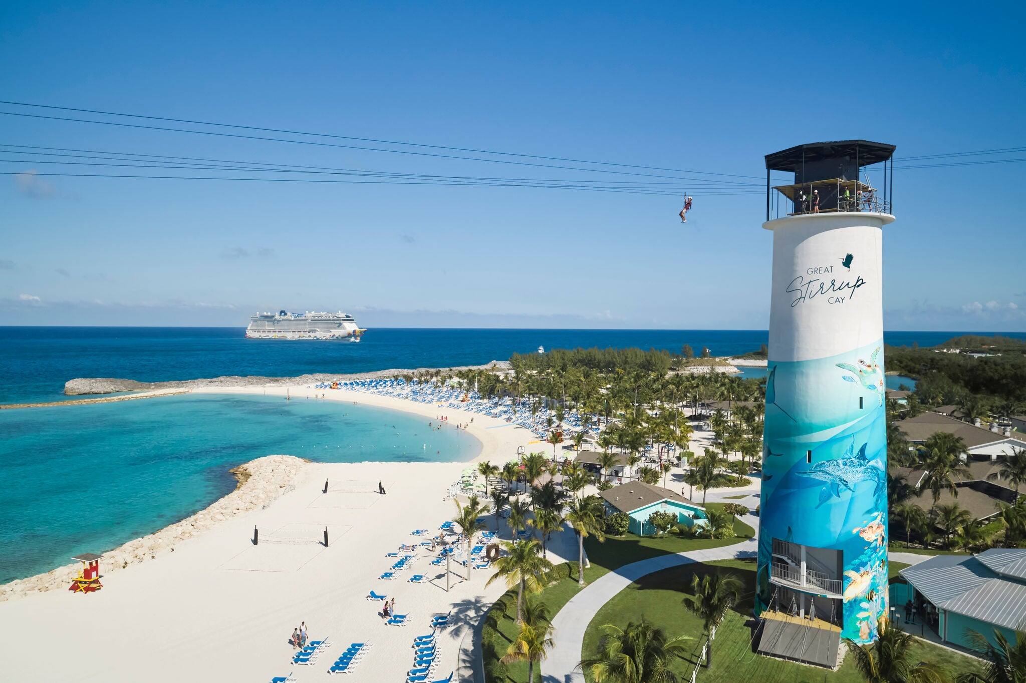Zipline at Great Stirrup Cay with lighthouse