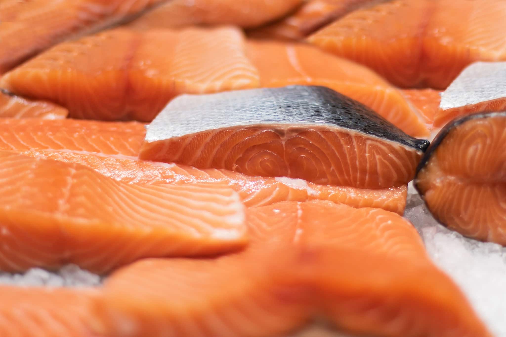 Salmon from Norway at Bergen market, Norway.