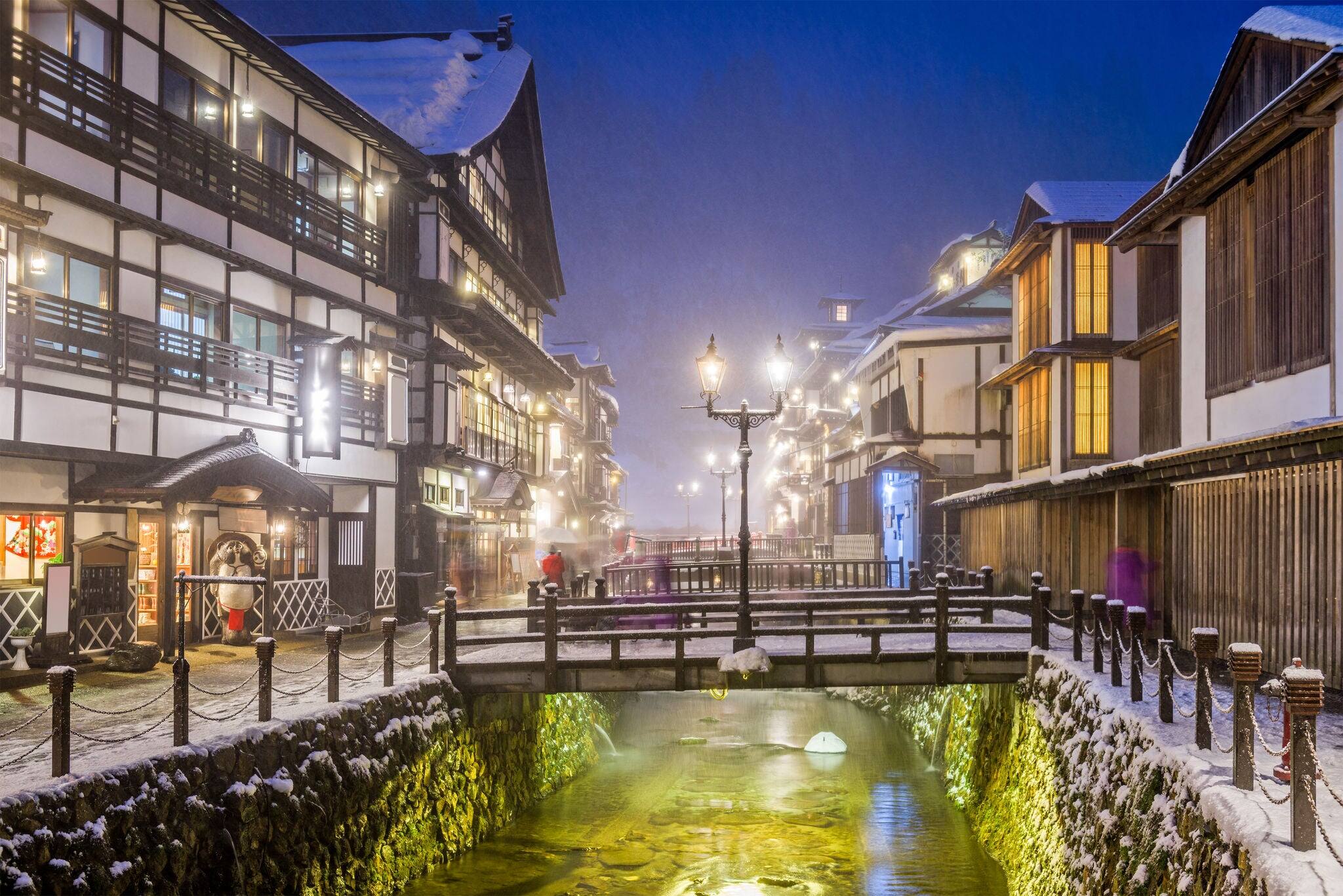 Obanazawa Ginzan Onsen, Japan hot springs town.