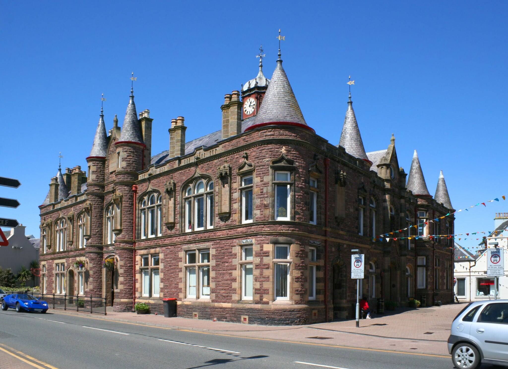 The unusual architecture of Stornoway Town Hall in Lewis, Western isles, Scotland