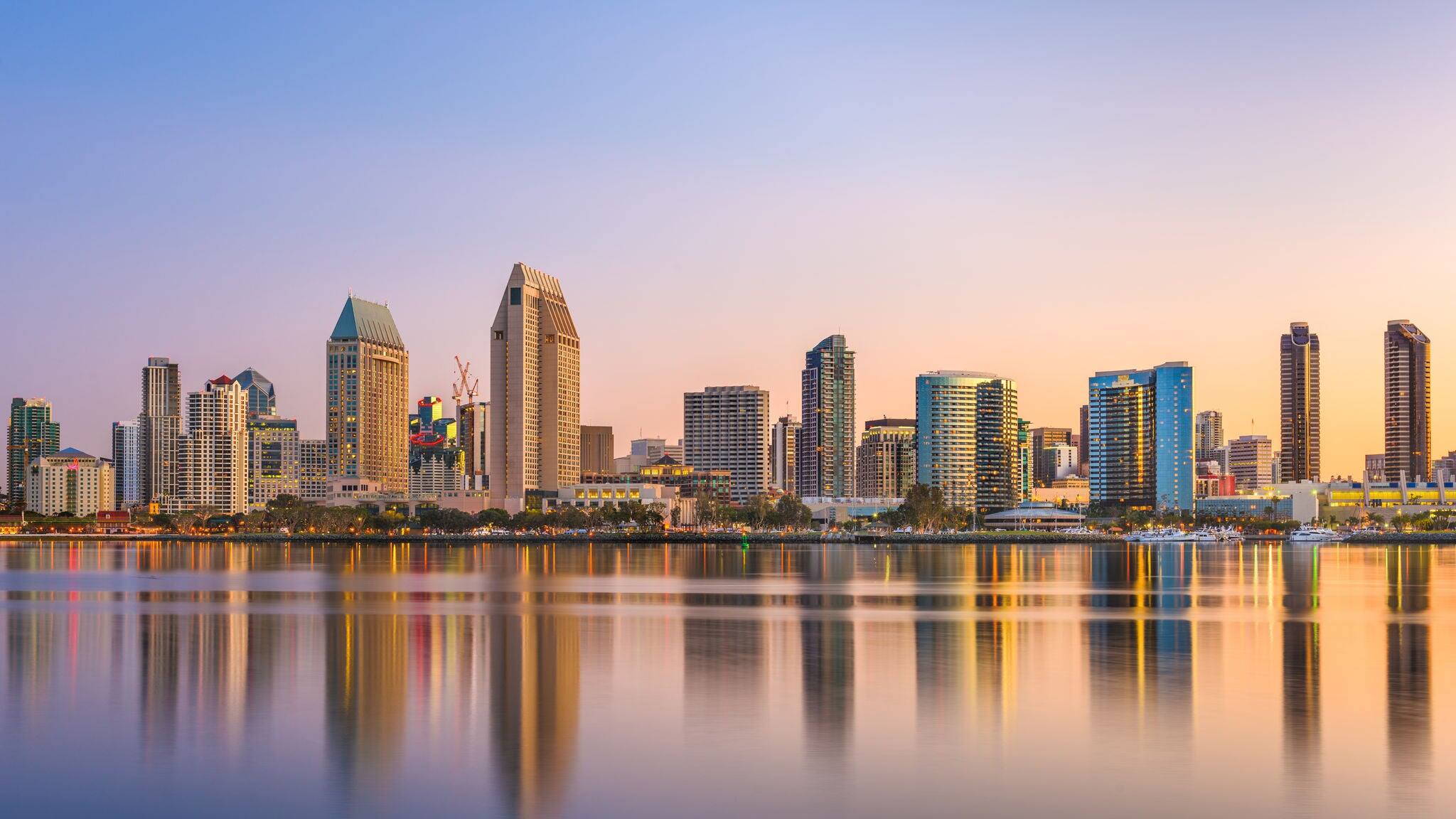 San Diego, California, USA downtown skyline at the Embarcadero.