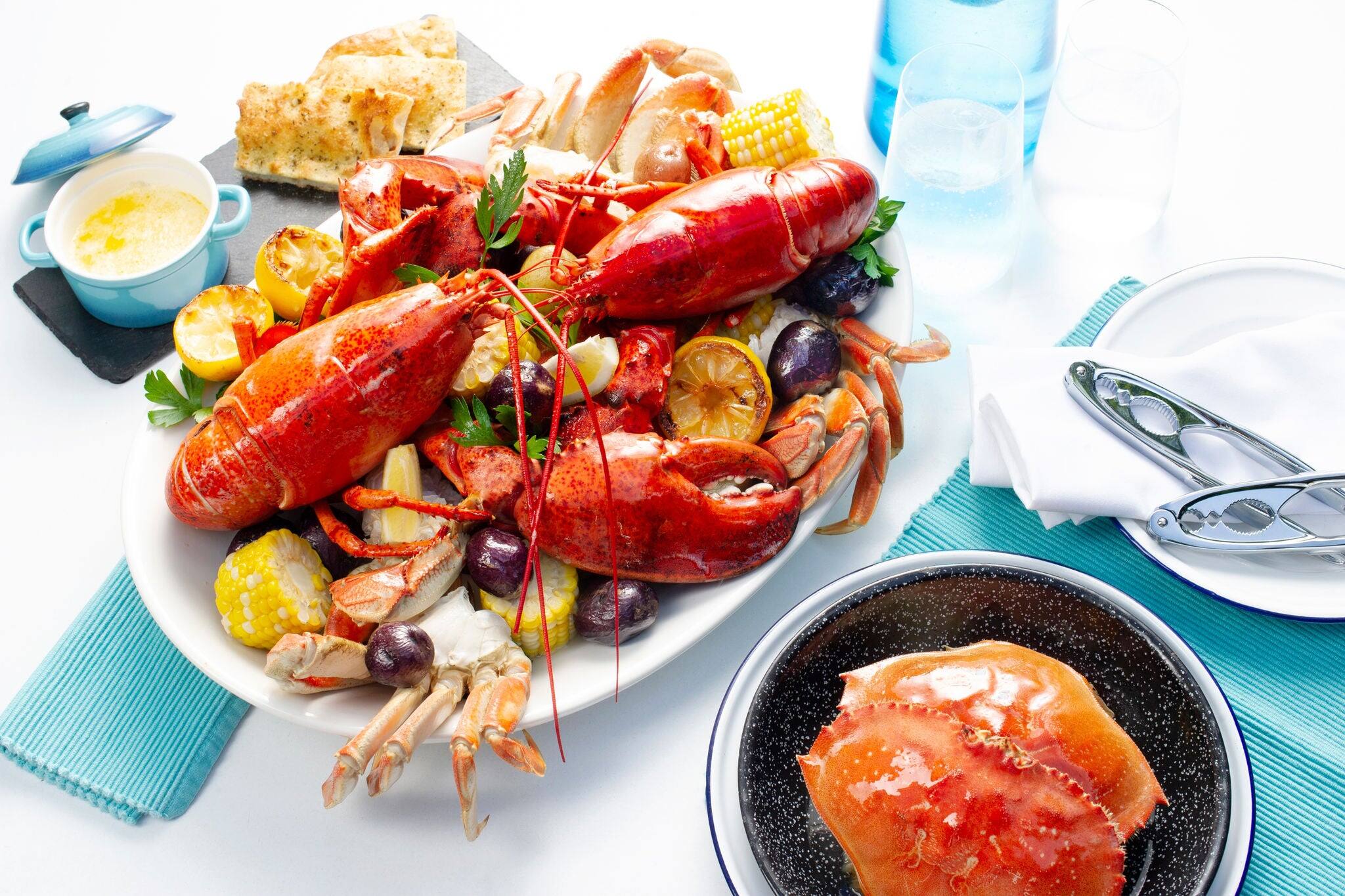 Atlantic Lobster and Crab Feast with corn and bread