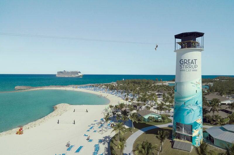Zip line over Great Stirrup Cay.
