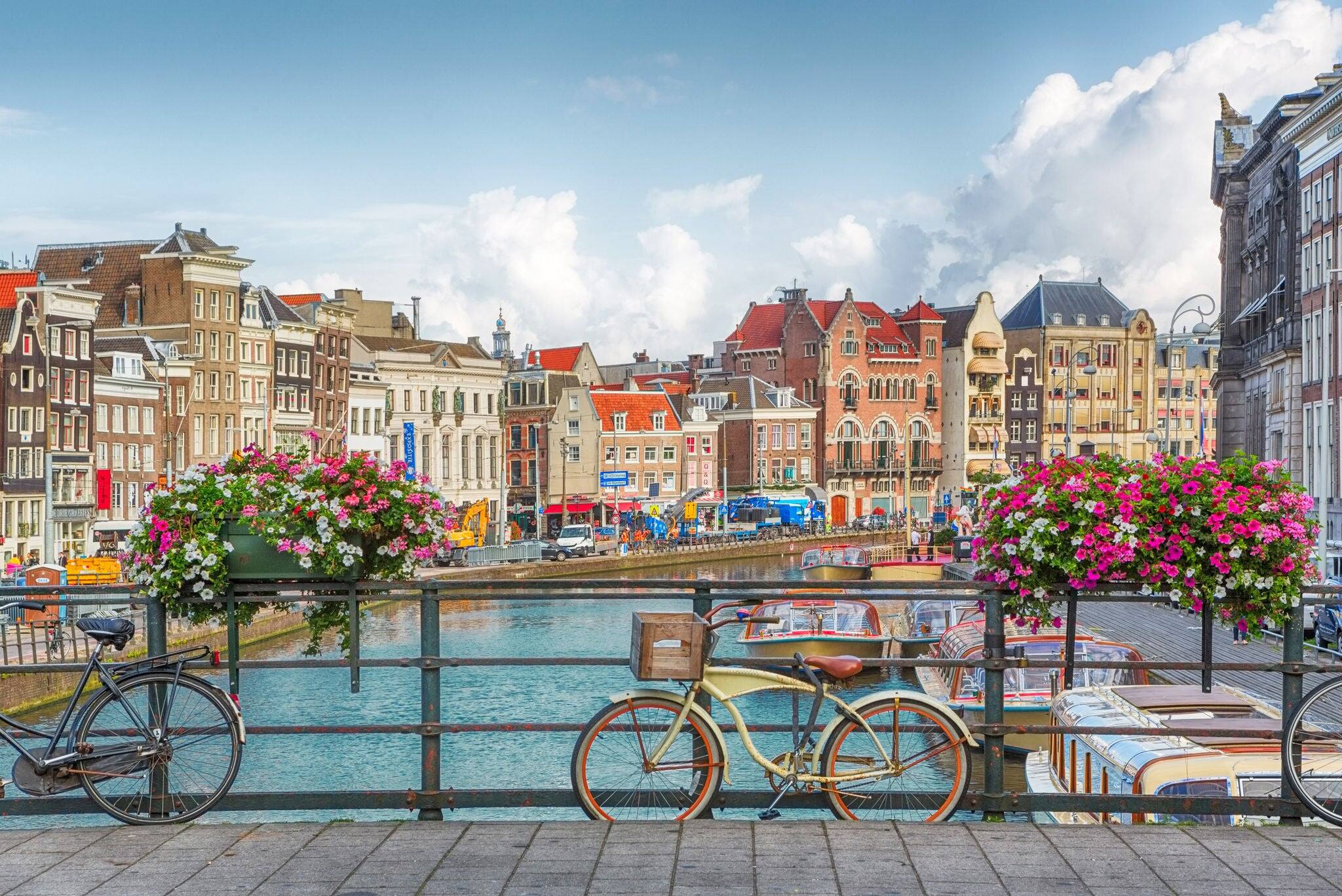 Amsterdam, capital of the Netherlands, has more than one hundred kilometres of canals, about 90 islands and 1,500 bridges.