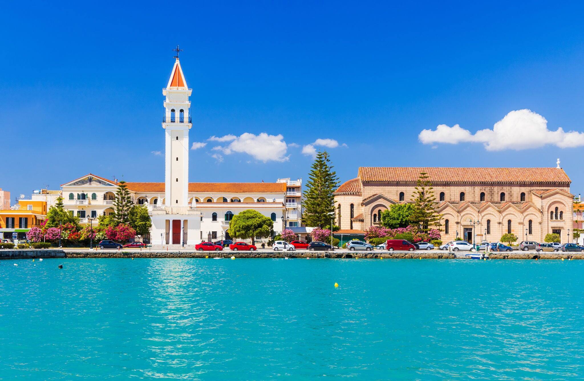 Zakynthos, Greece. View of Zakynthos town with Saint Dionysios Church.