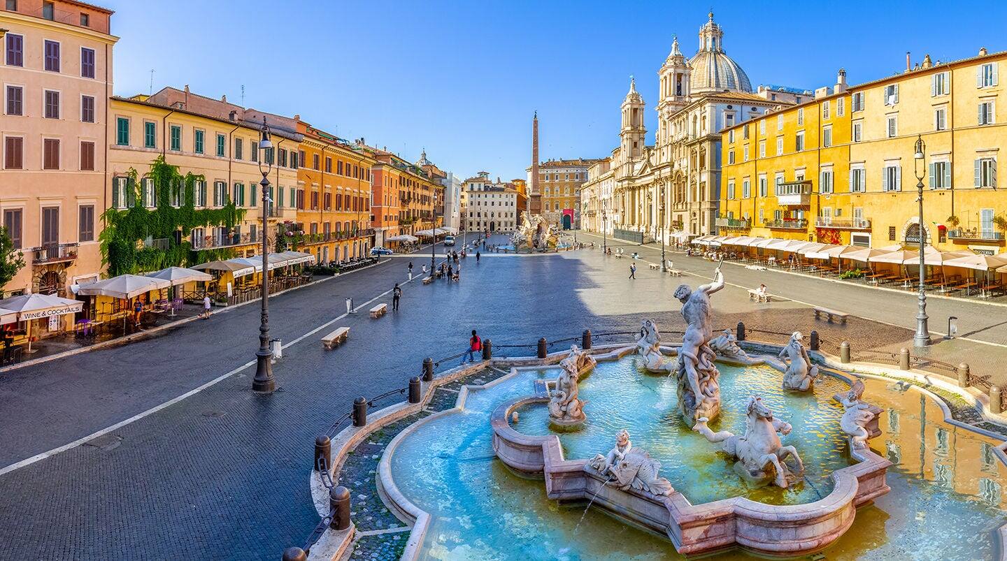 Navona Square from above(Piazza Navona) in Rome, Italy. Rome architecture and landmark. Piazza Navona is one of the main attractions of Rome and Italy.