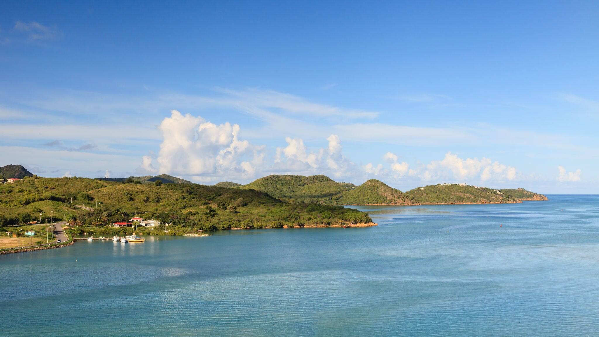 Green Bay.  The view across Green Bay in St Johns, Antigua.  St Johns is the capital of Antigua and island in the West Indies.