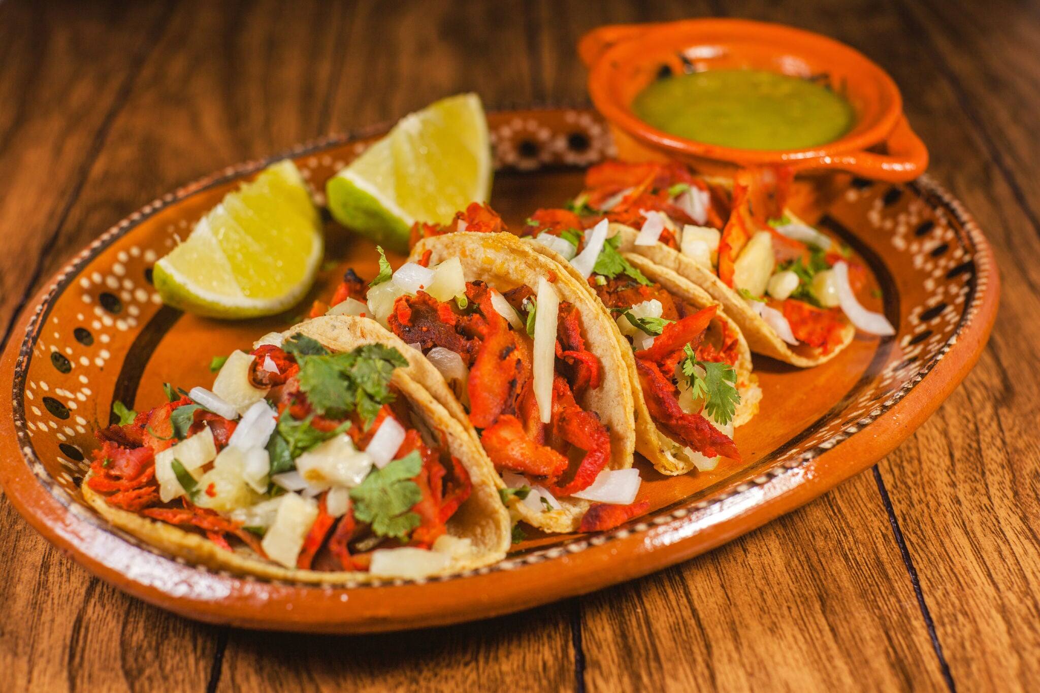 tacos al pastor traditional mexican spicy food in mexico city
