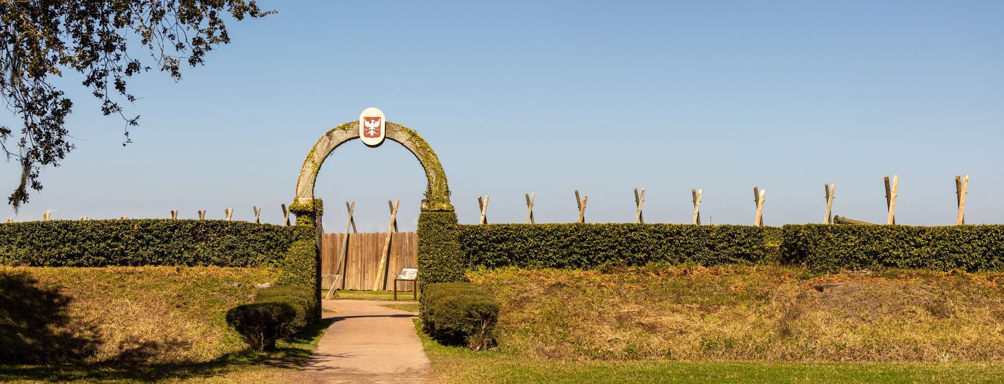 Panorama of entrance to historic Fort Caroline in Timucua Ecological and Historic Preserve in Jacksonville, Florida.