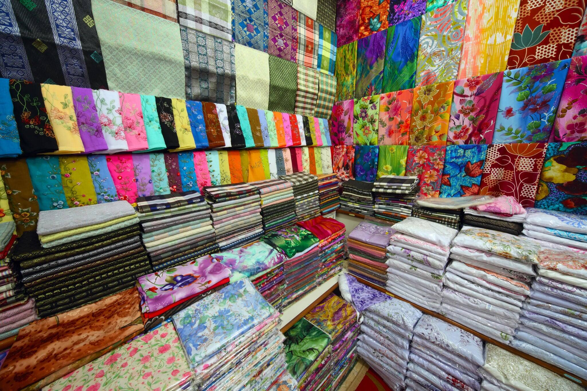 Colored textile in a traditional east market in Malaysia.