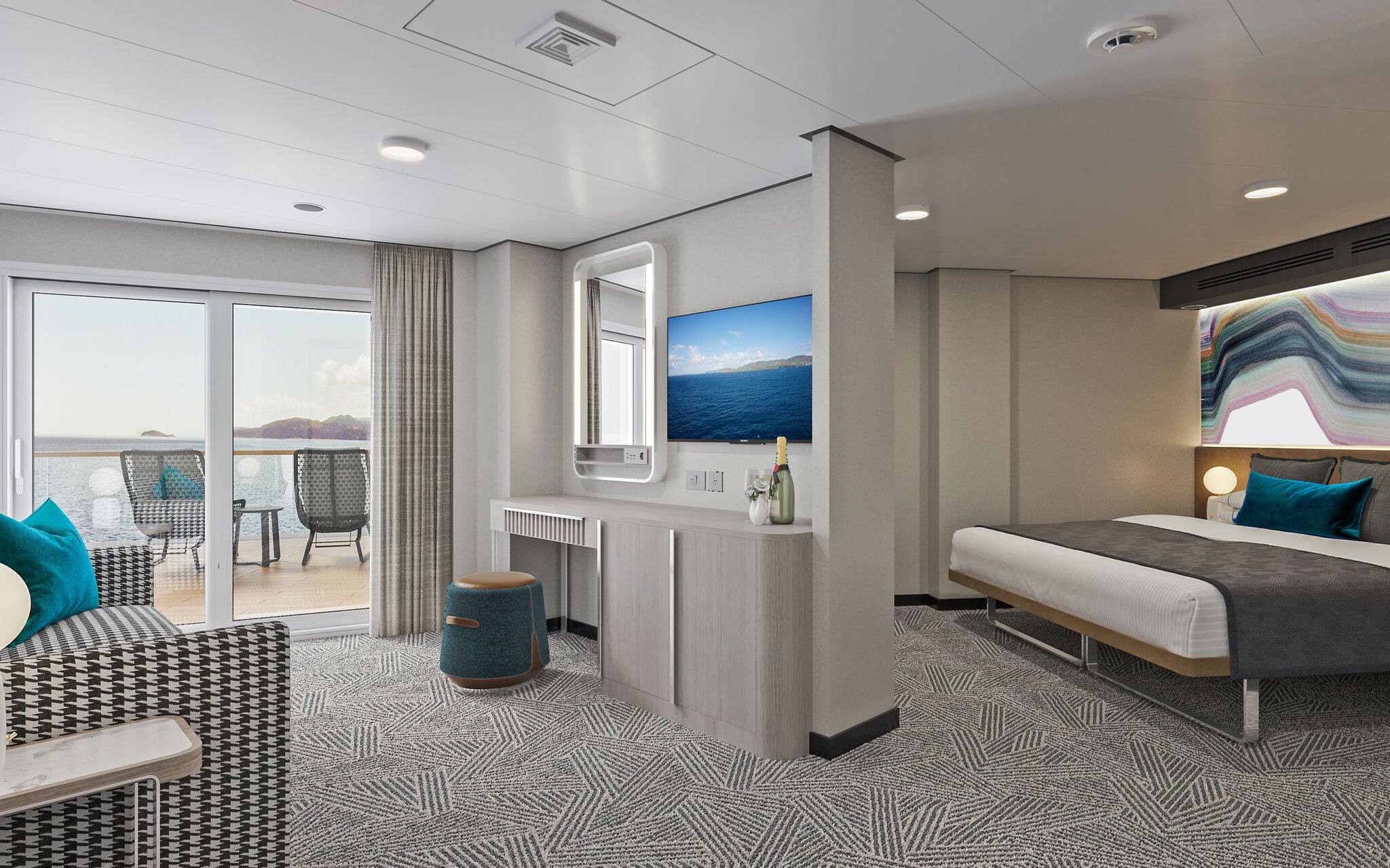 Penthouse orientado hacia la AFT en el camarote NCL Aqua 