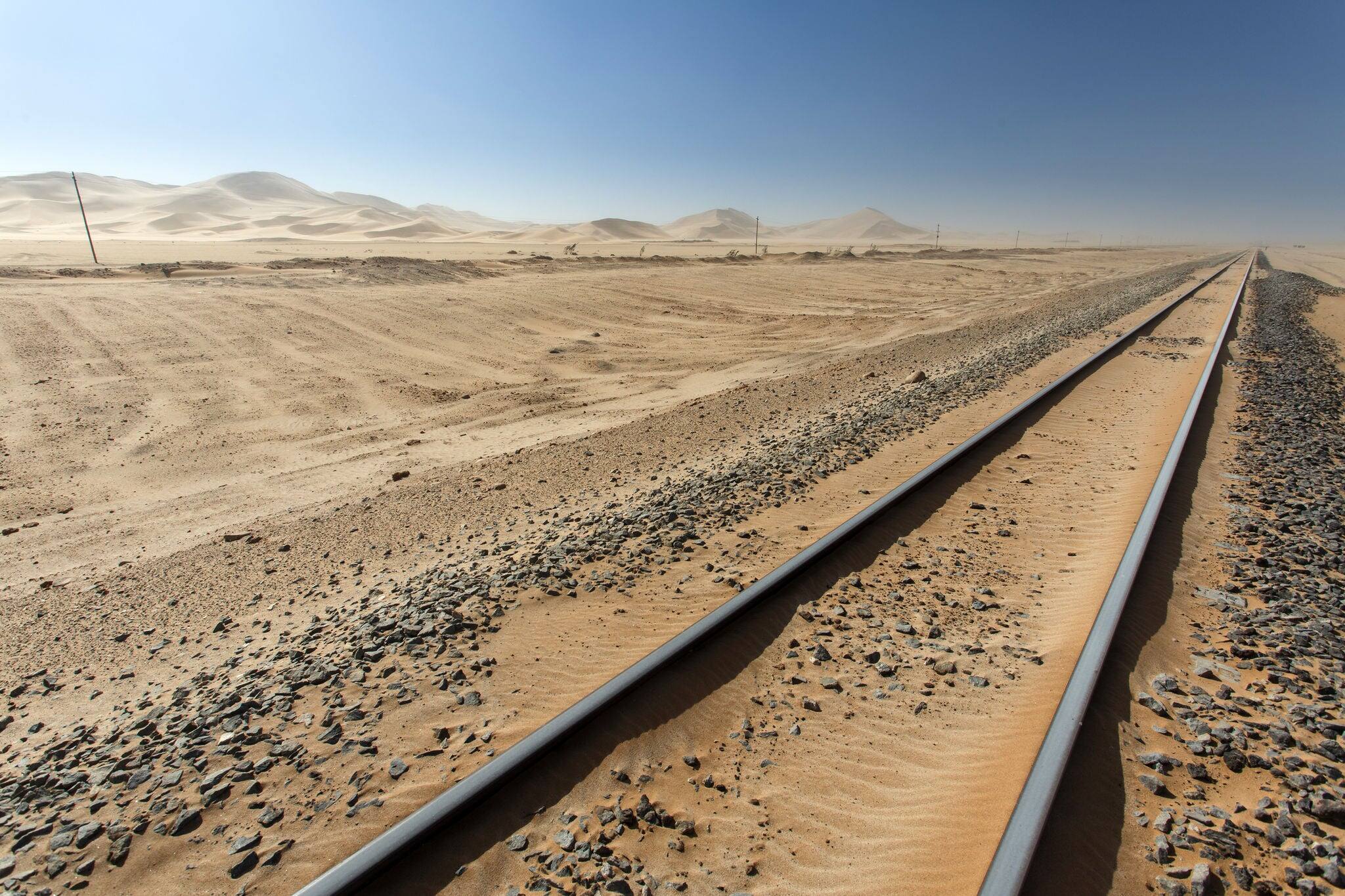 Railway Track Leading Through the Namib Desert, Namibia, Africa