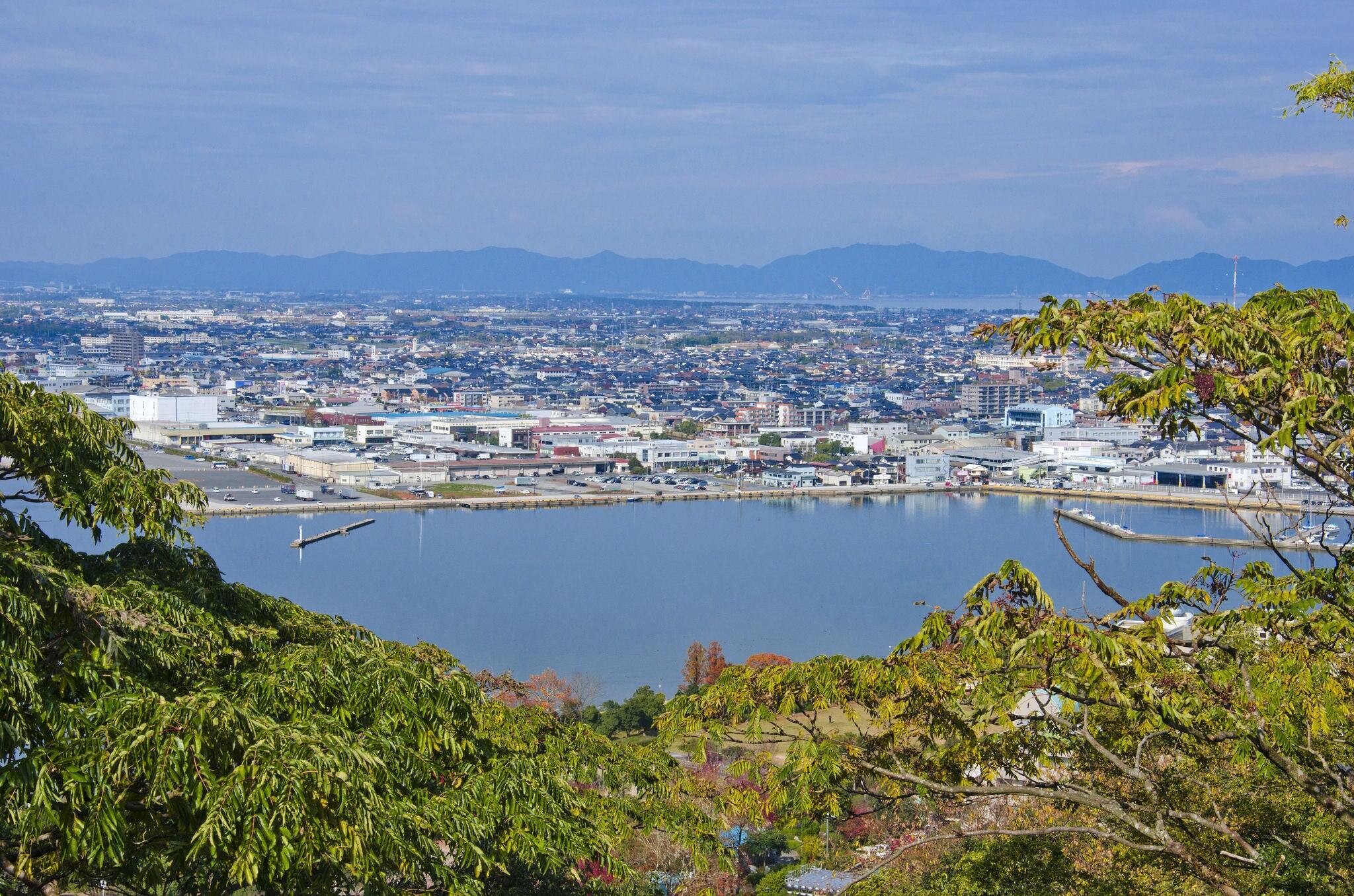 Yonago city and Lake Nakaumi, the views from Yonago castle ruins, Tottori, Japan