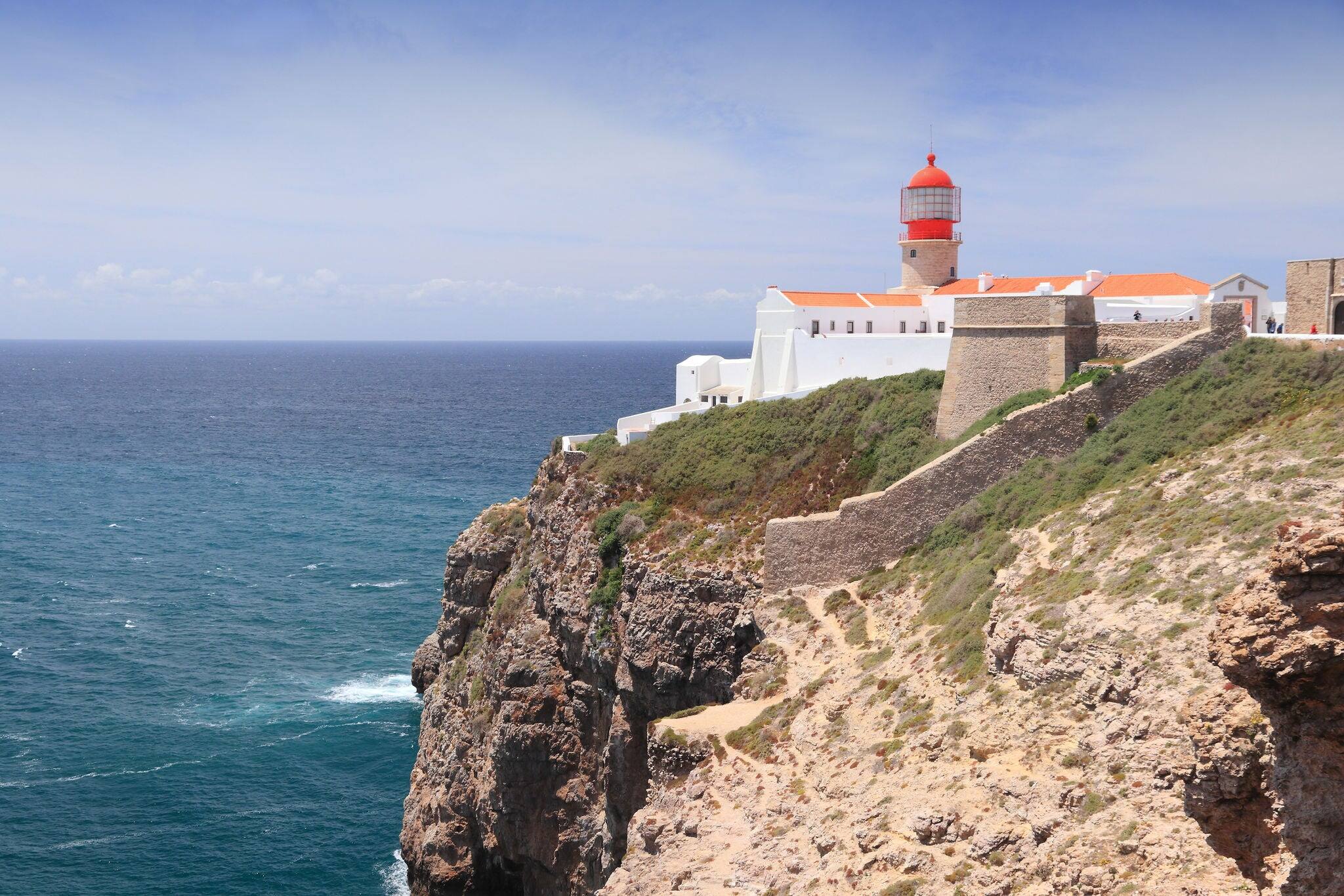 Portugal - West Atlantic coast of Algarve region. Cape St Vincent (Cabo Sao Vicente) lighthouse. Portugal landscape.