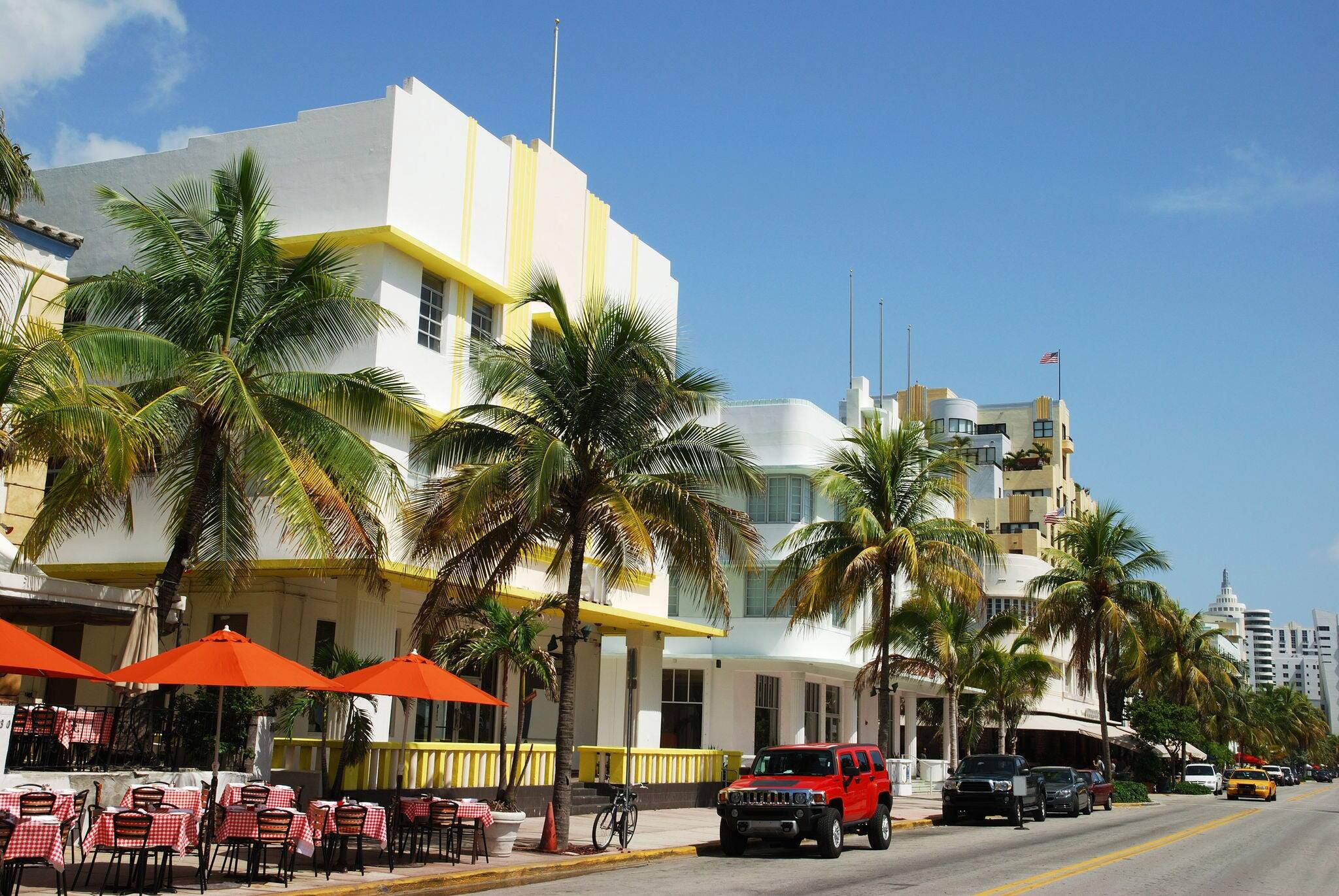 The view of famous Ocean Drive street in Miami South Beach (Florida).