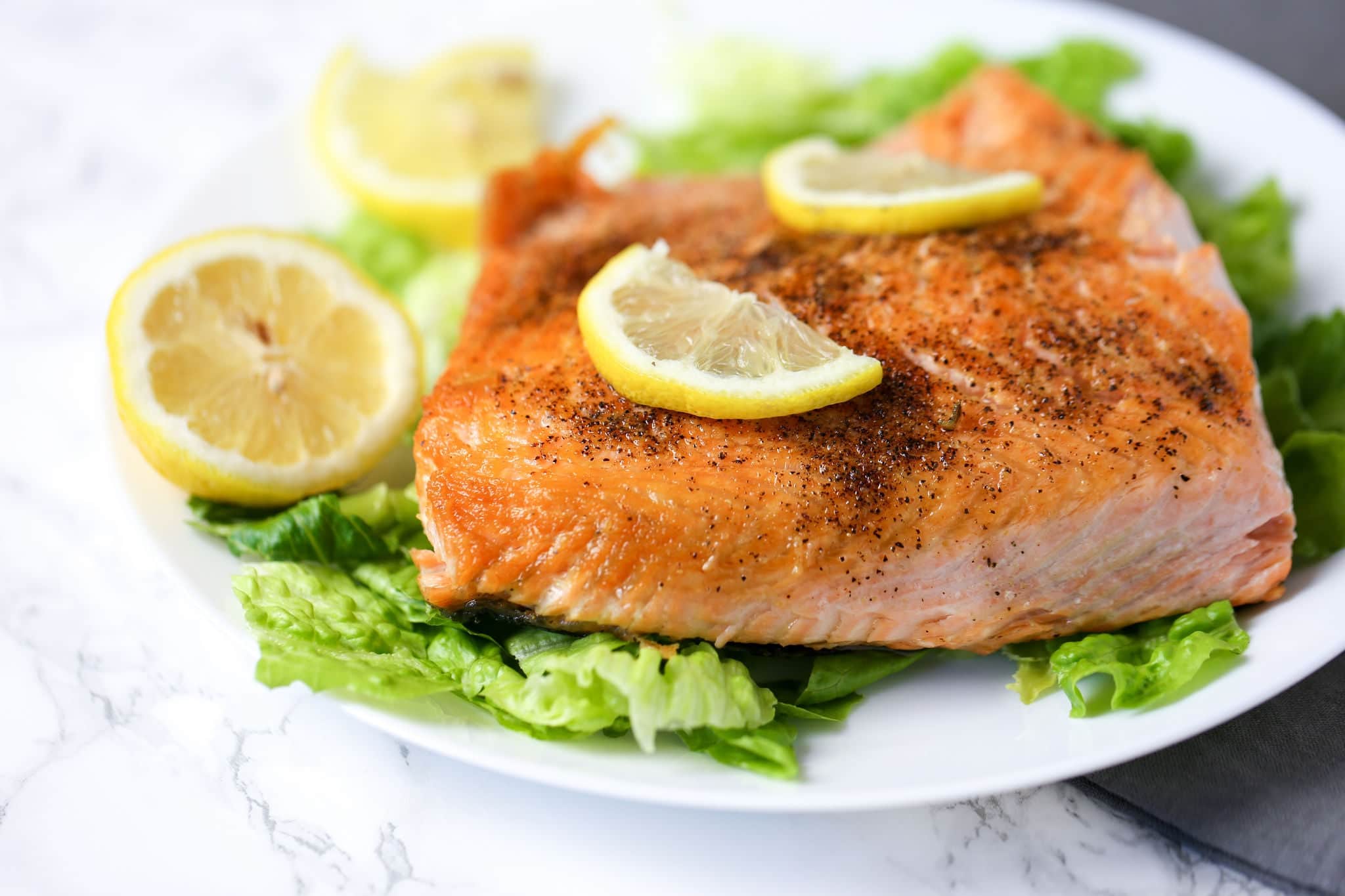 Wild Caught Salmon Baked in Lemon Sauce with Lettuce