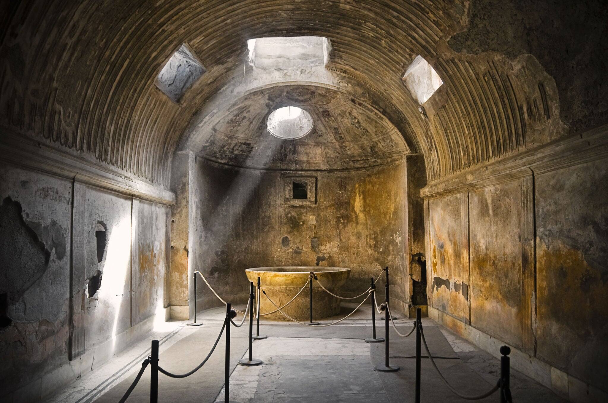 Remains of the public baths in Pompeii, the famous roman city near Naples (Italy) that was completely destroyed by the eruption of Mount Vesuvius in 79BC.